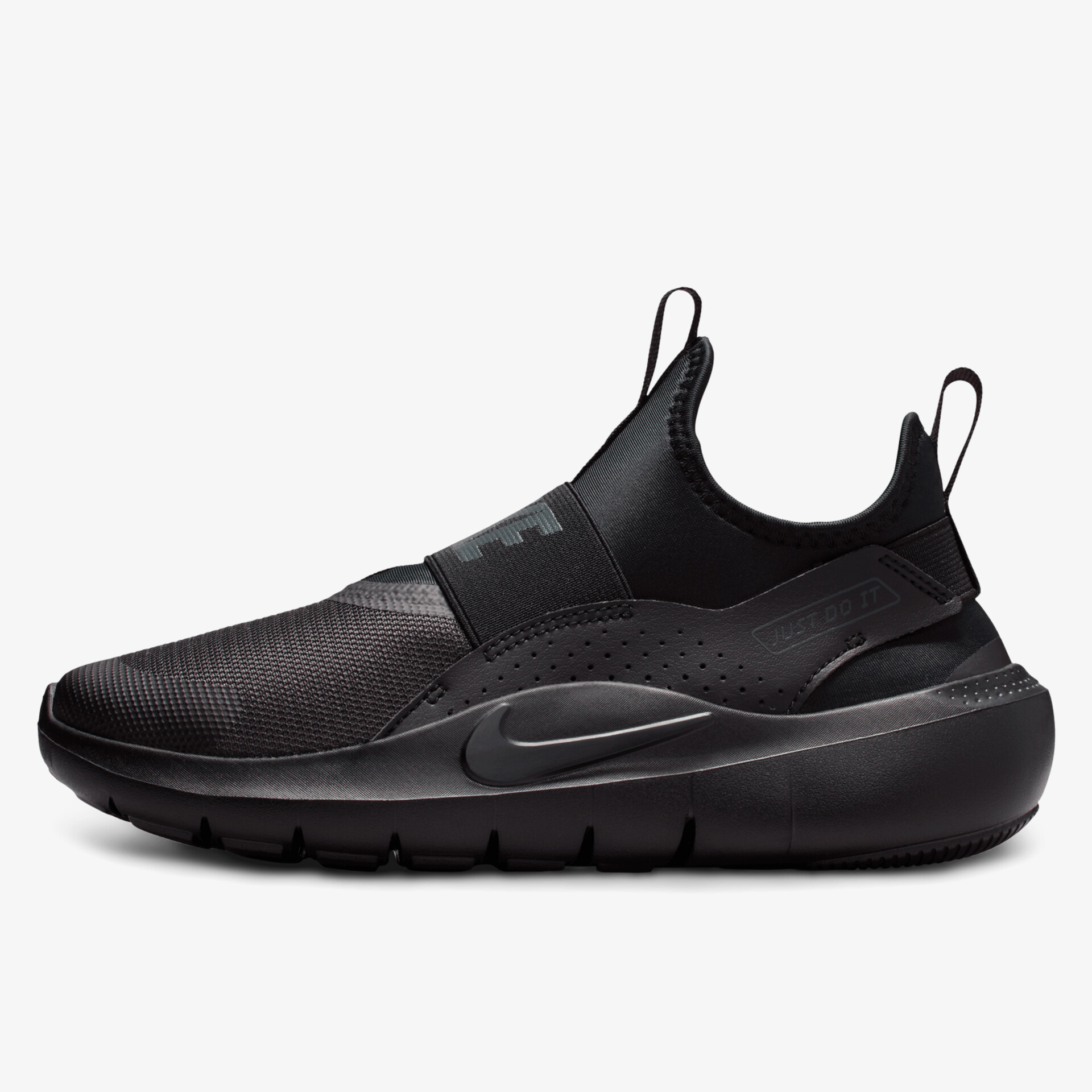 Schwarzer sportlicher Schuh mit elastischem Material und gepolsterter Sohle für hohen Tragekomfort