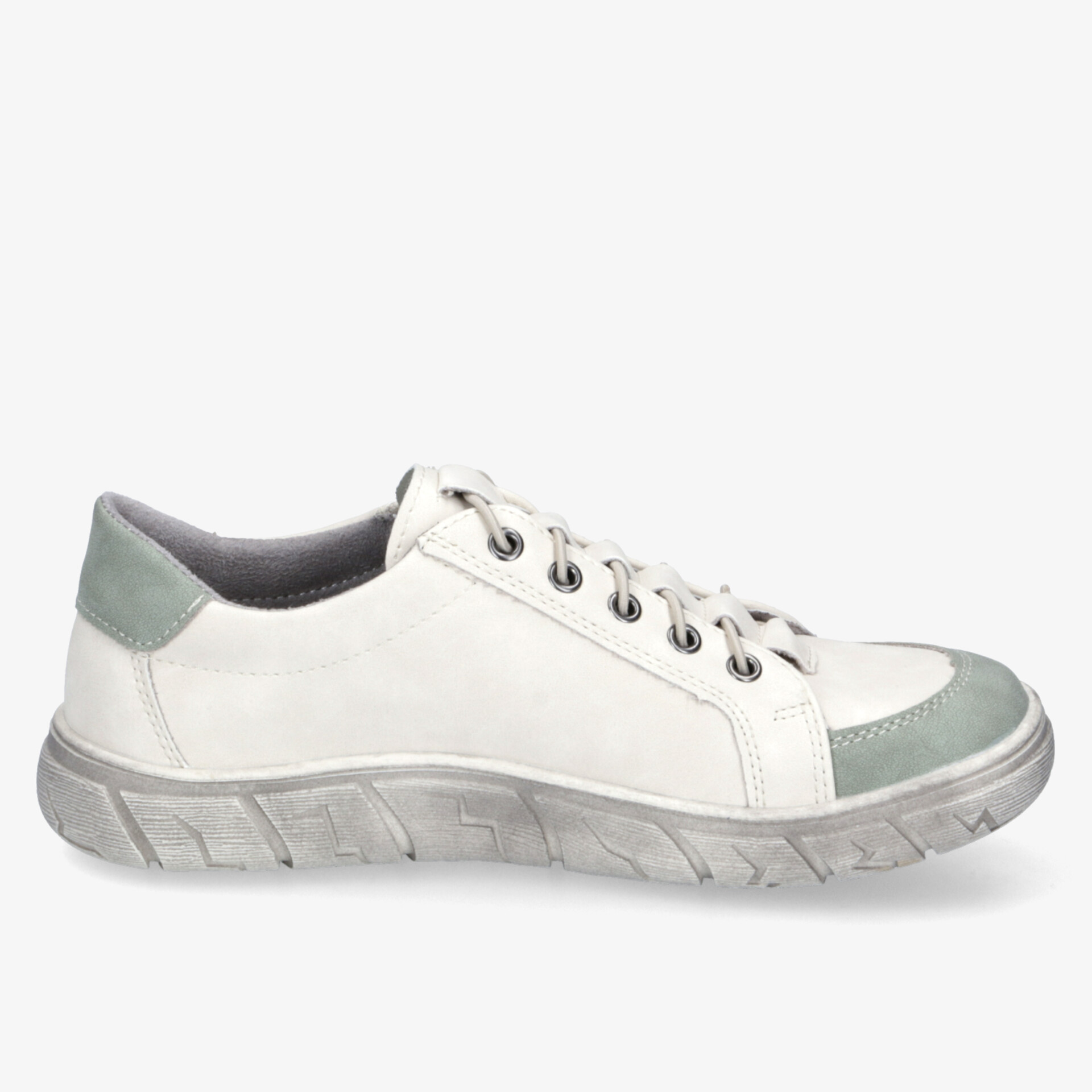 Weißer Sneaker mit grauen Akzenten, sportlich und komfortabel, flexible und robuste Sohle für vielseitigen Einsatz