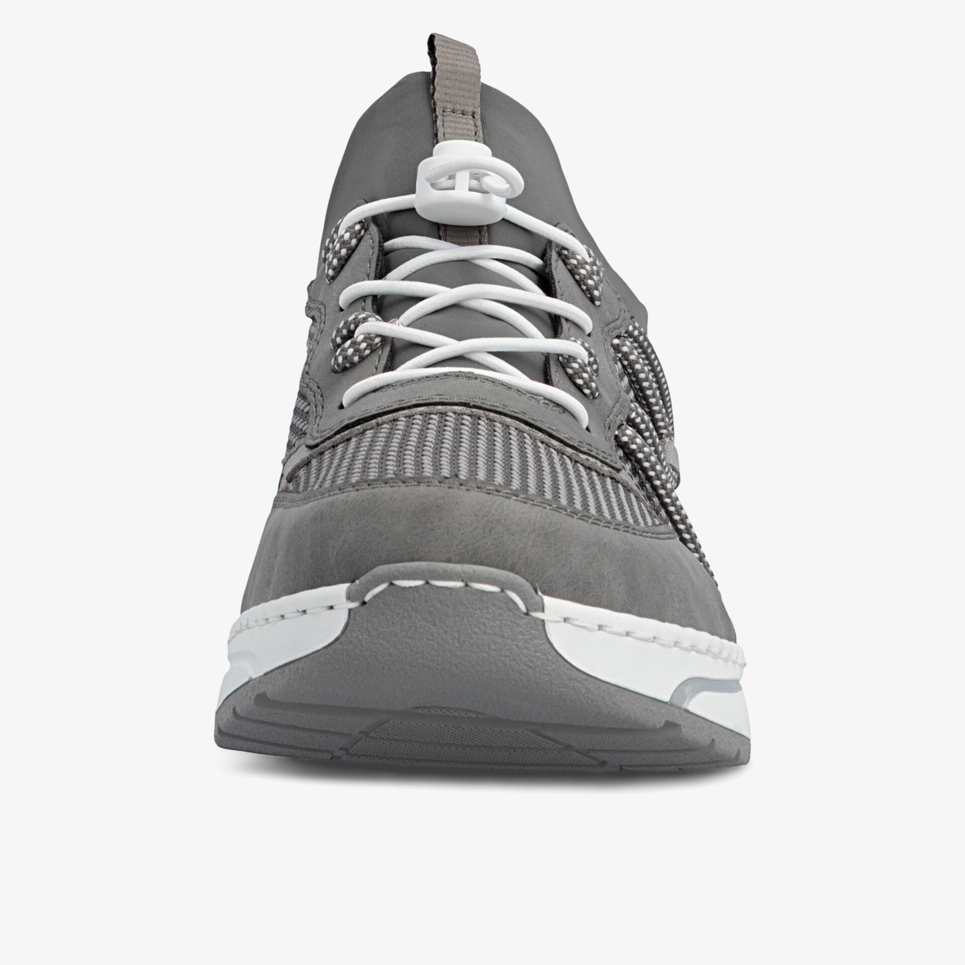 Grauer Sneaker mit robuster Sohle und weißen Schnürsenkeln, komfortables und modernes Design