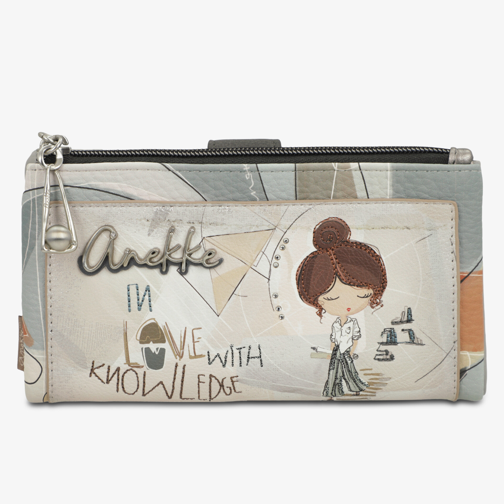 Kompakte Brieftasche mit Reißverschluss und künstlerischem Design, ideal für Alltag und stilvolles Accessoire