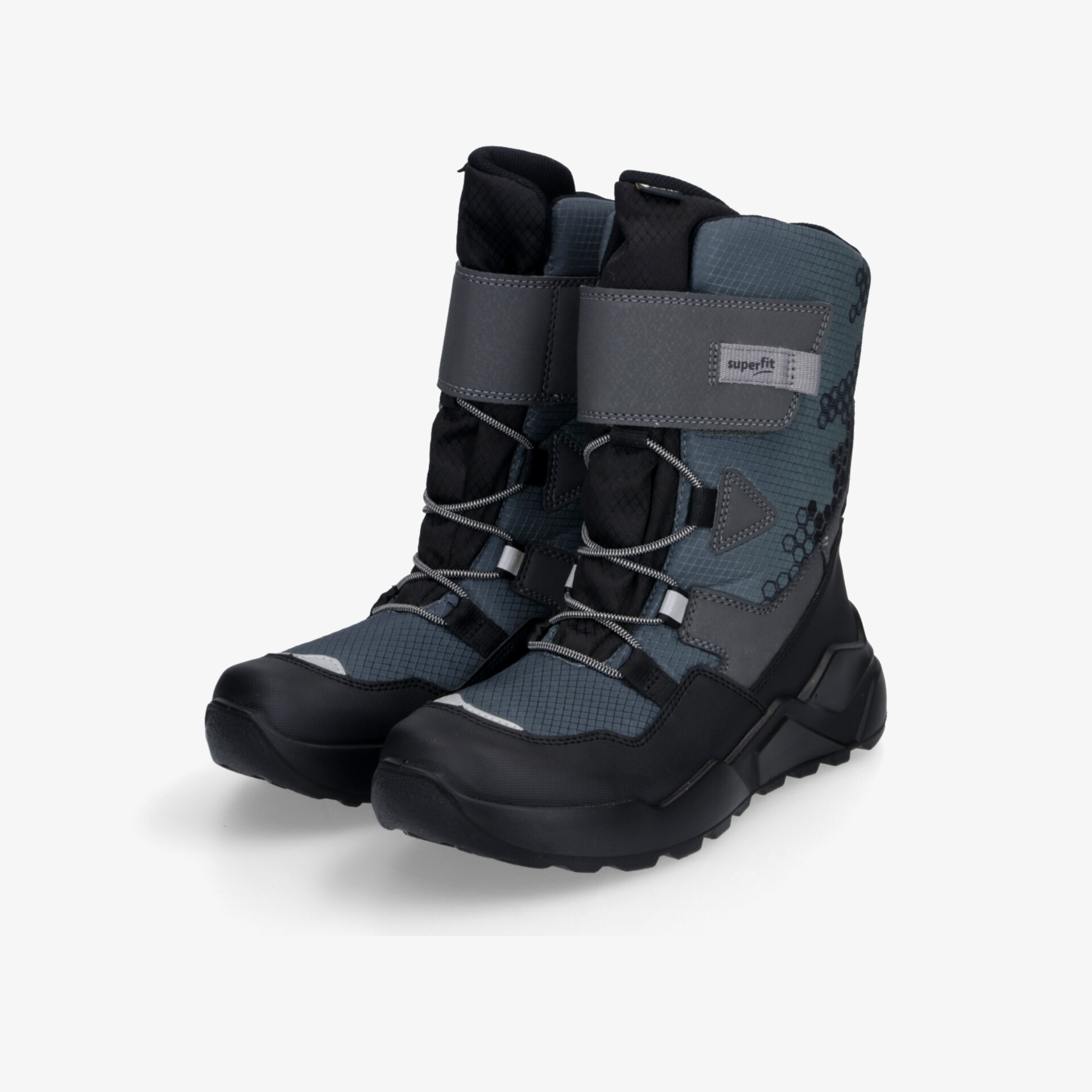 Robuste winterstiefel schwarz-grau mit isolierung, wasserabweisend und rutschfester Sohle für optimalen Halt