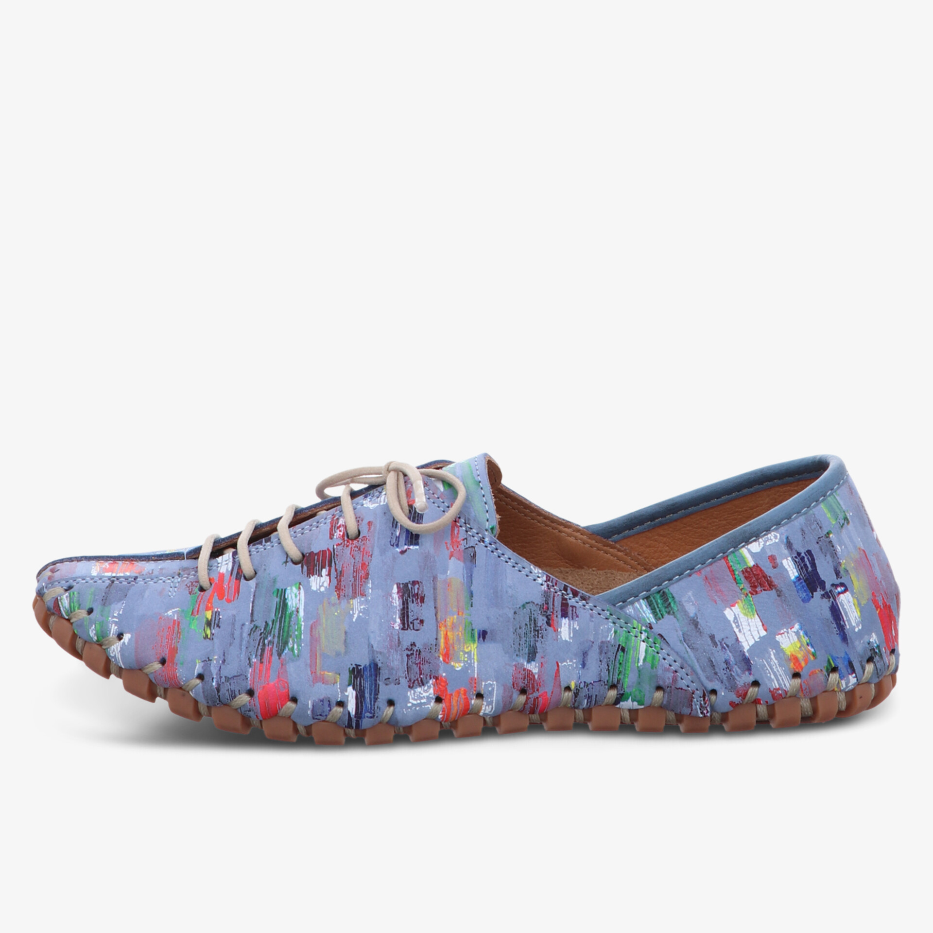 Bunter Schuh mit flexibler, rutschfester Sohle und gemütlichem Tragekomfort. Modern und verspielt.