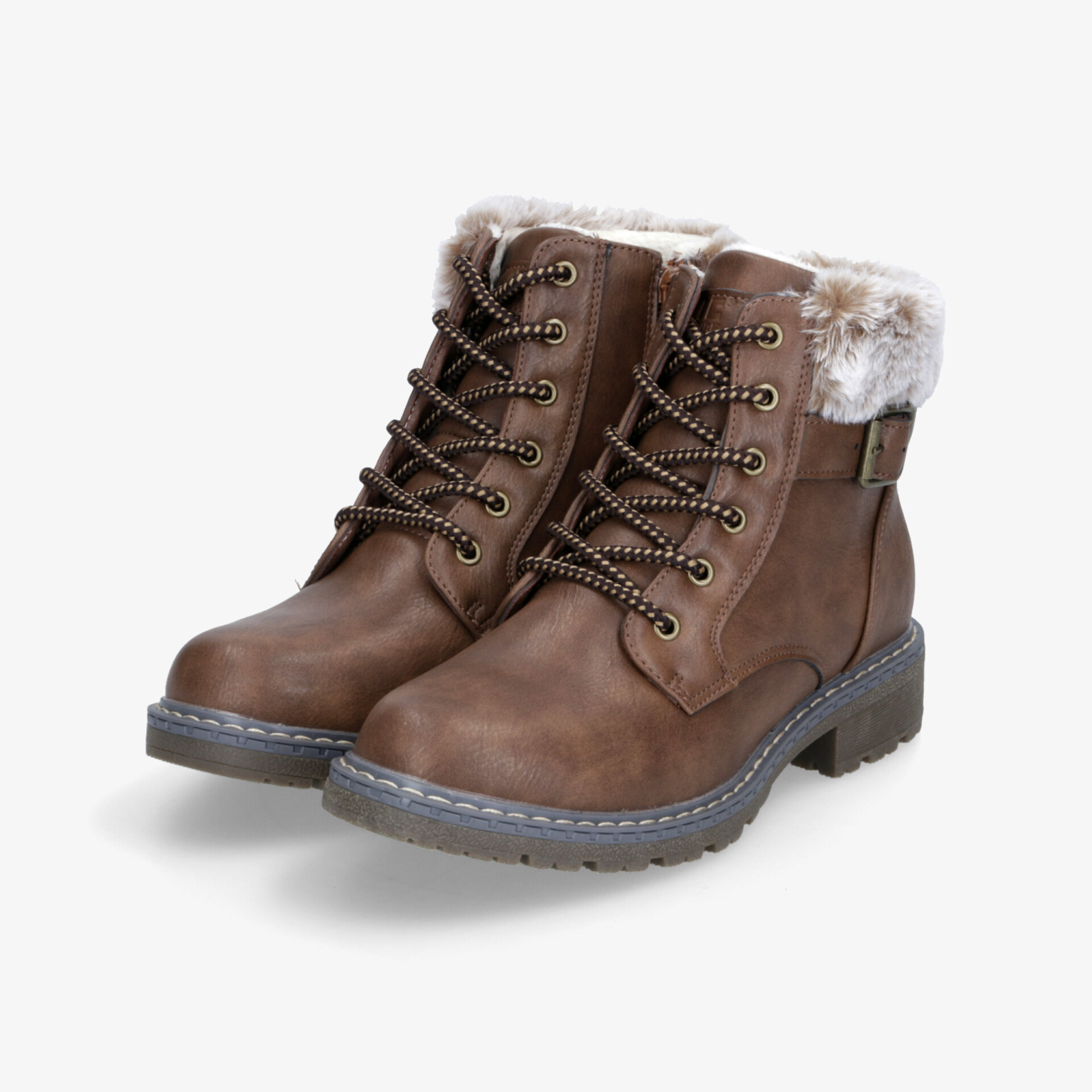 Braune Stiefeletten mit warmem Fellfutter und robuster Schnürung für hohen Komfort und sicheren Halt