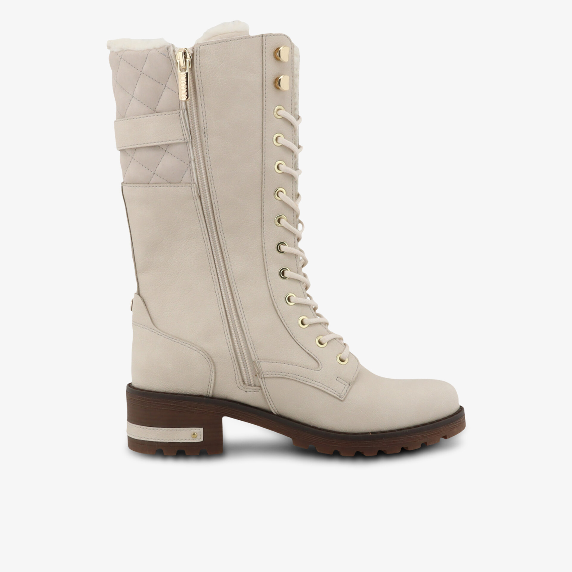 Bequemer und hochwertiger Stiefel mit seitlichem Reißverschluss, Schnürung und stabilem Absatz.