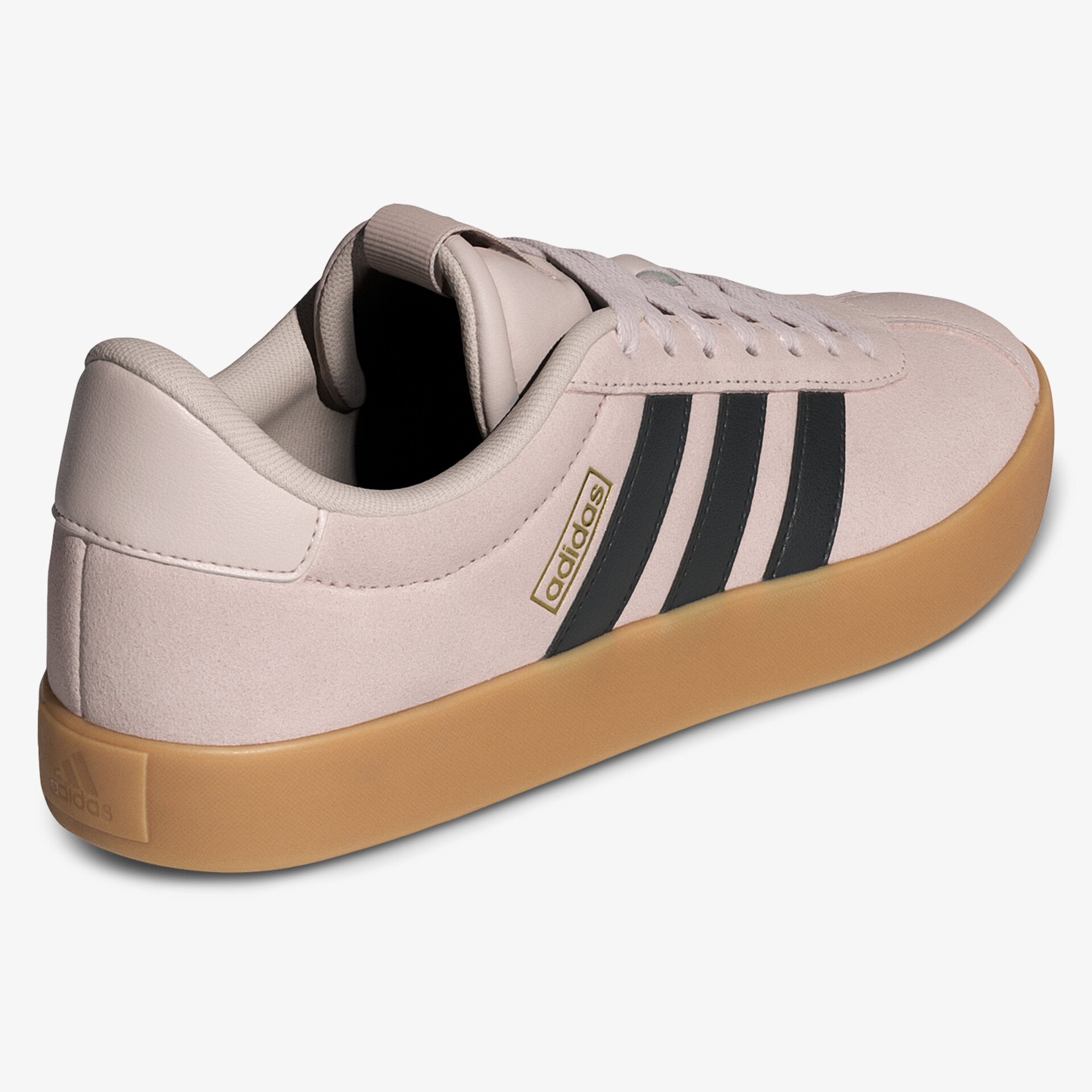 Seitenansicht eines bequemen Sneakers mit Gummisohle und klassischen Streifen, moderner Sportschuh