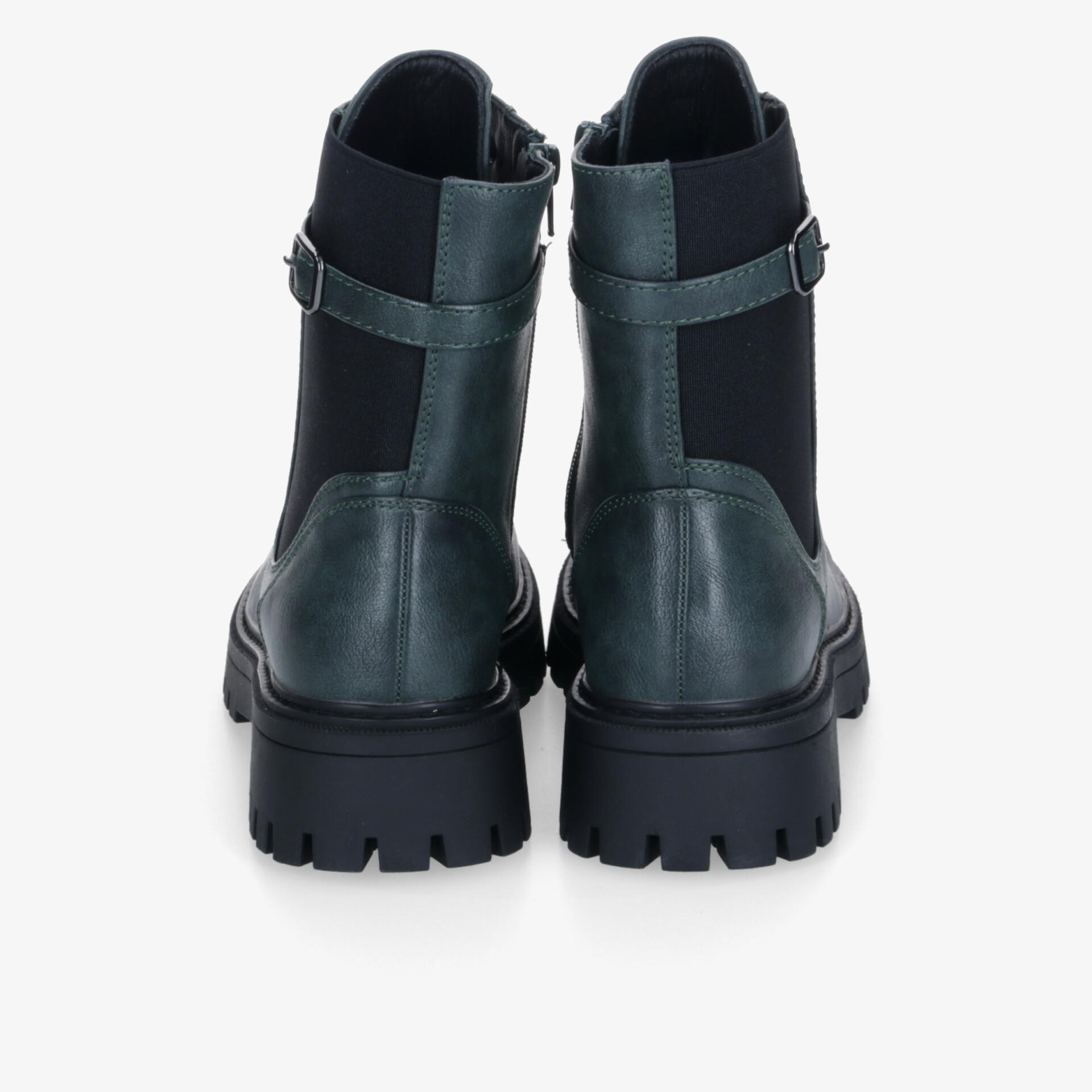 Robuste schwarze Stiefel mit stabiler rutschfester Sohle und hochwertiger Verarbeitung, Rückansicht