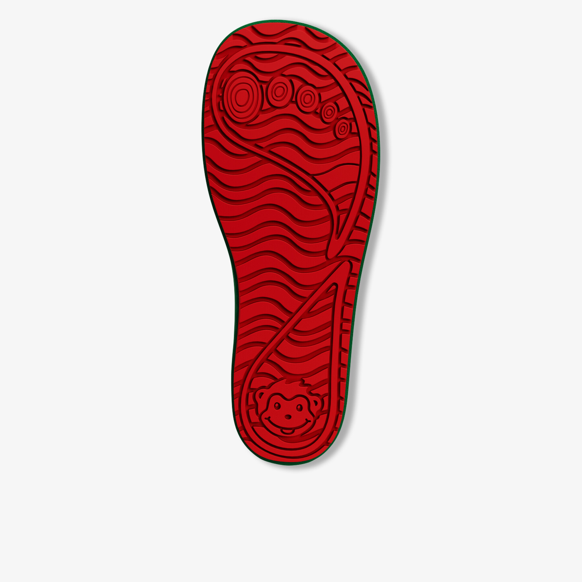 rot profilierte kinderfreundliche Sohle mit rutschfestem Muster und fröhlichem Froschmotiv