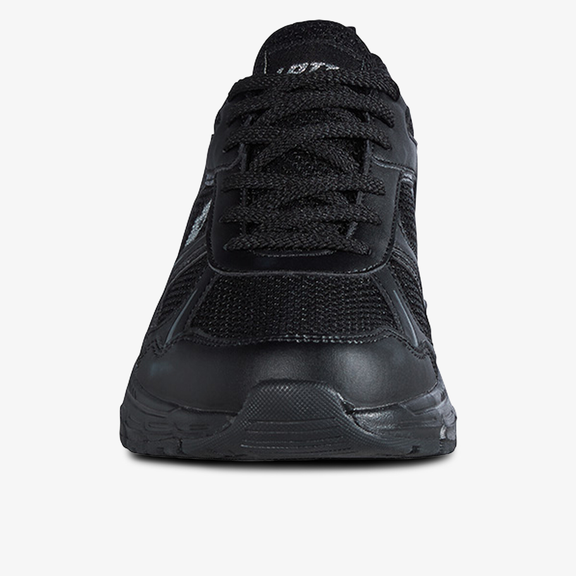 Schwarzer sportlicher Schuh mit robuster Sohle und atmungsaktivem Material, komfortabel und stabil