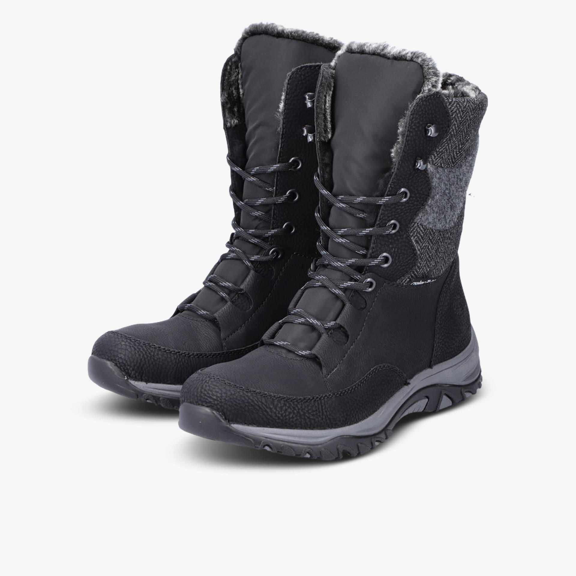 Warme schwarze hohe Winterschuhe mit Schnürung und robuster rutschfester Sohle für sicheren Halt