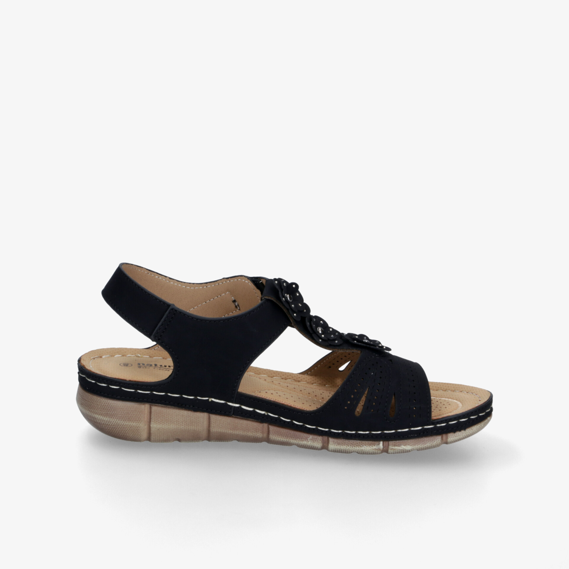 Bequeme schwarze Sandale mit atmungsaktivem Obermaterial, verstellbarem Klettverschluss und rutschfester Sohle für optimalen Halt