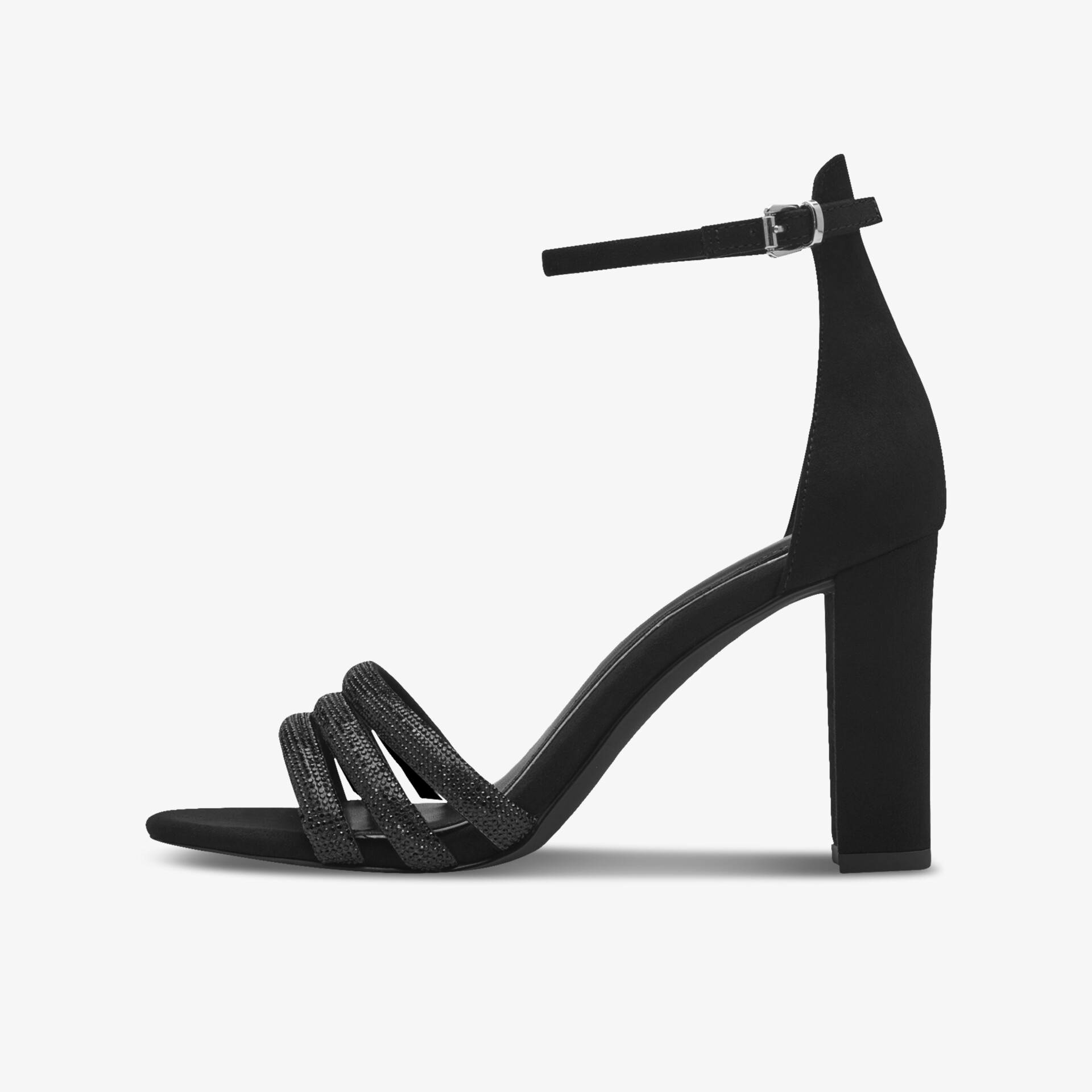 Grau Sandalette mit mittelhohem Blockabsatz und schmalen Riemen, verstellbarer Knöchelriemen für sicheren Halt