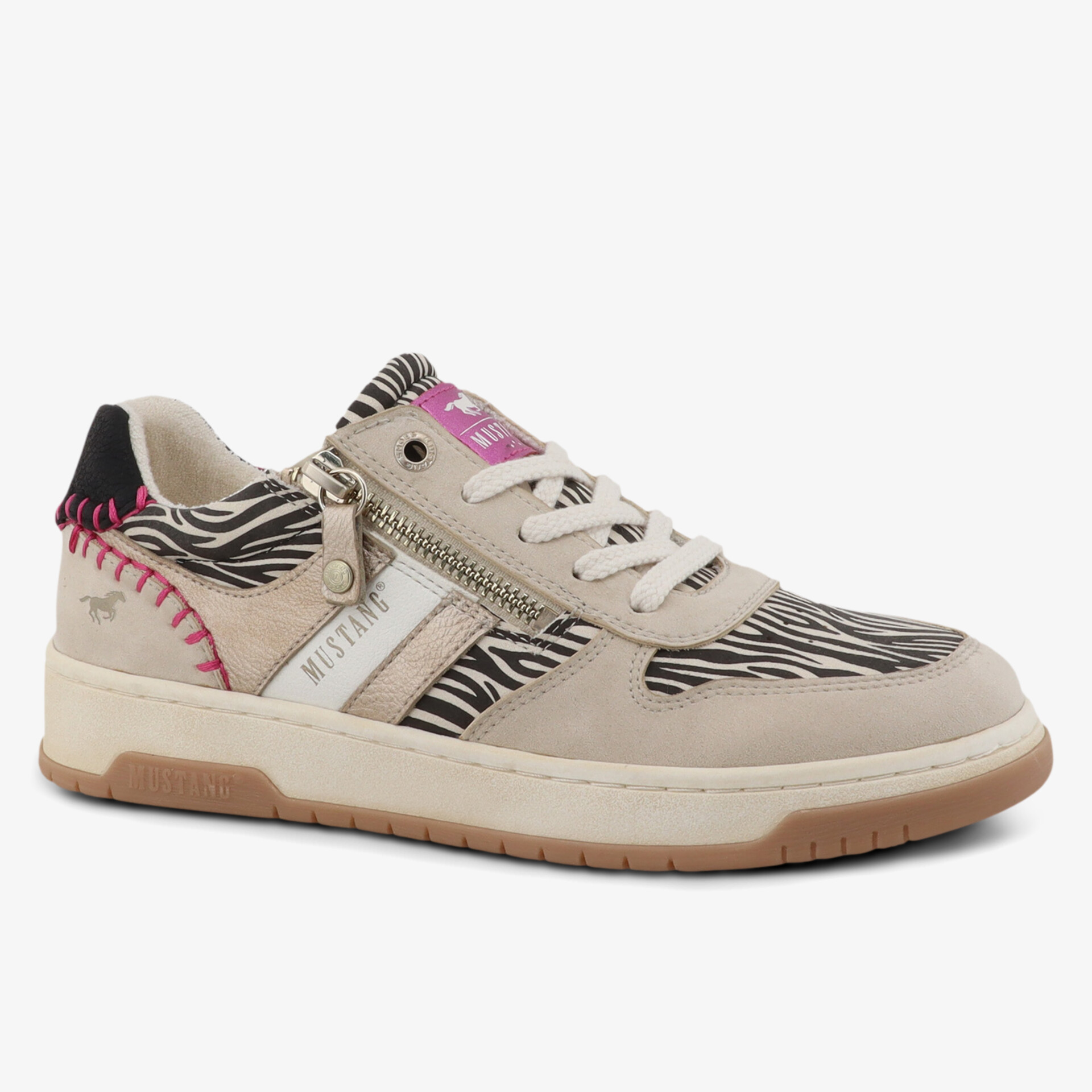 Stylischer Sneaker mit Zebra-Print, Reißverschluss und stabiler Gummisohle für bequemen Tragekomfort