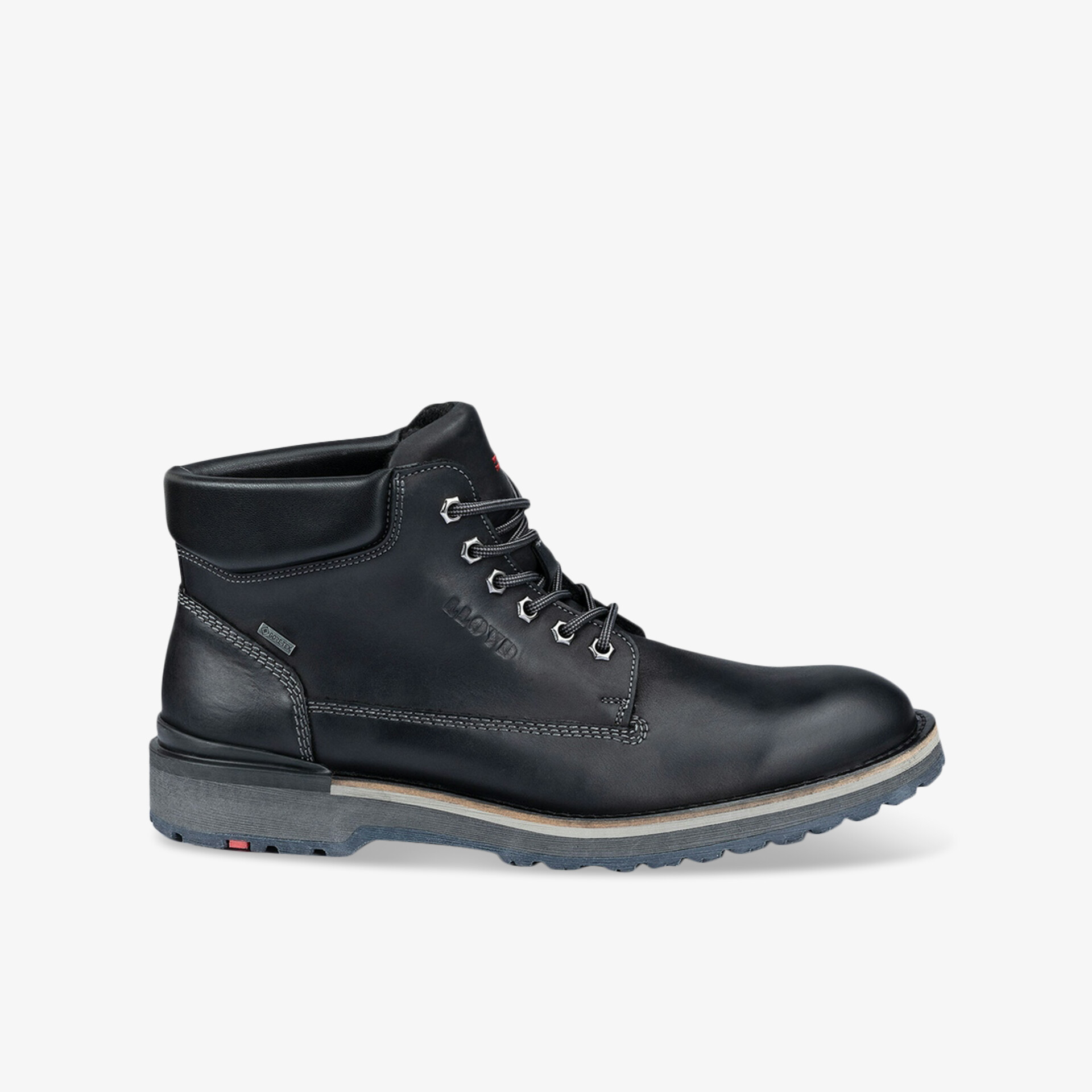 Robuster schwarzer Schnürstiefel mit profilierter Sohle und gepolstertem Schaftrand für optimalen Komfort