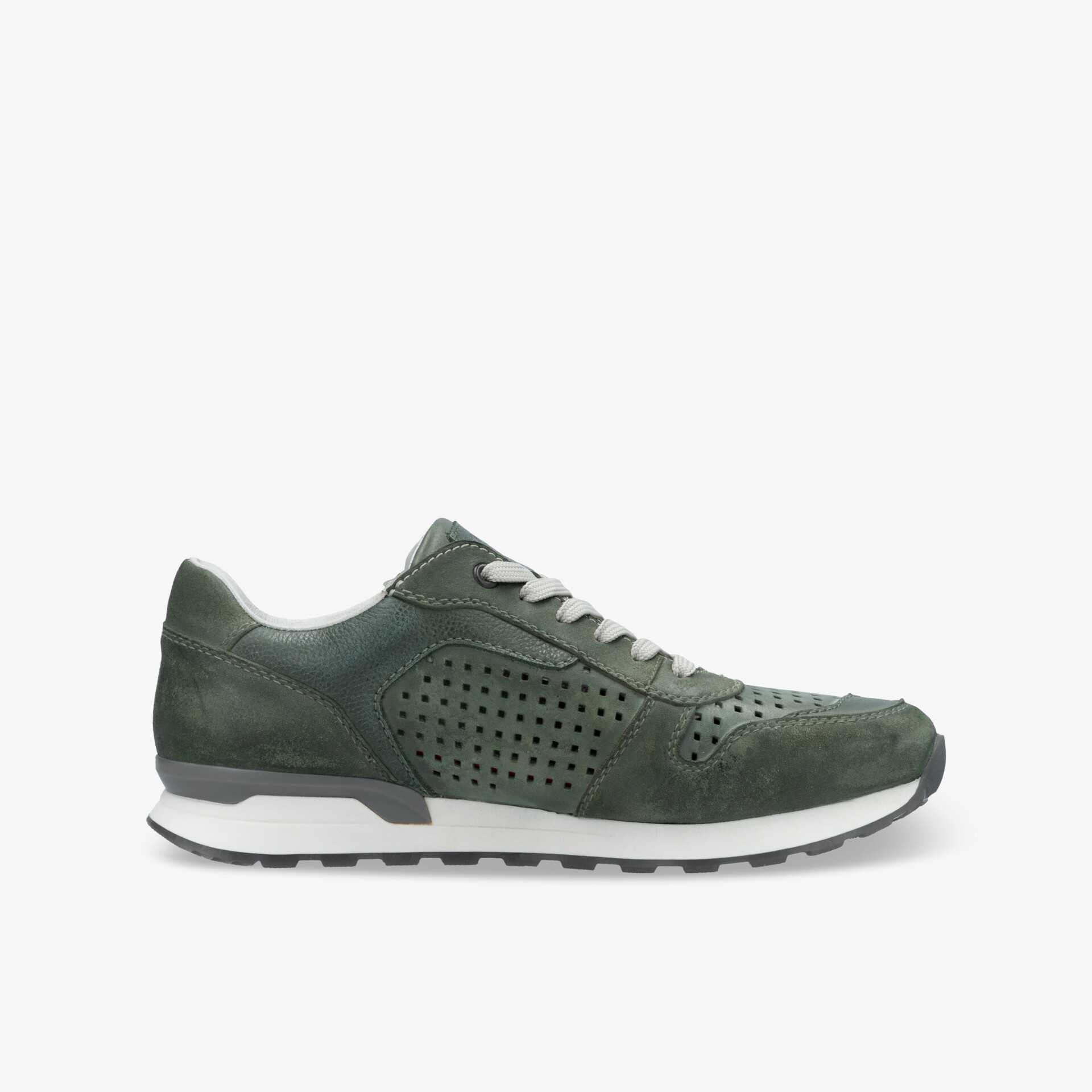 Moderner grüner Sneaker in seitlicher Ansicht mit atmungsaktivem Design und bequemer, leichter Sohle