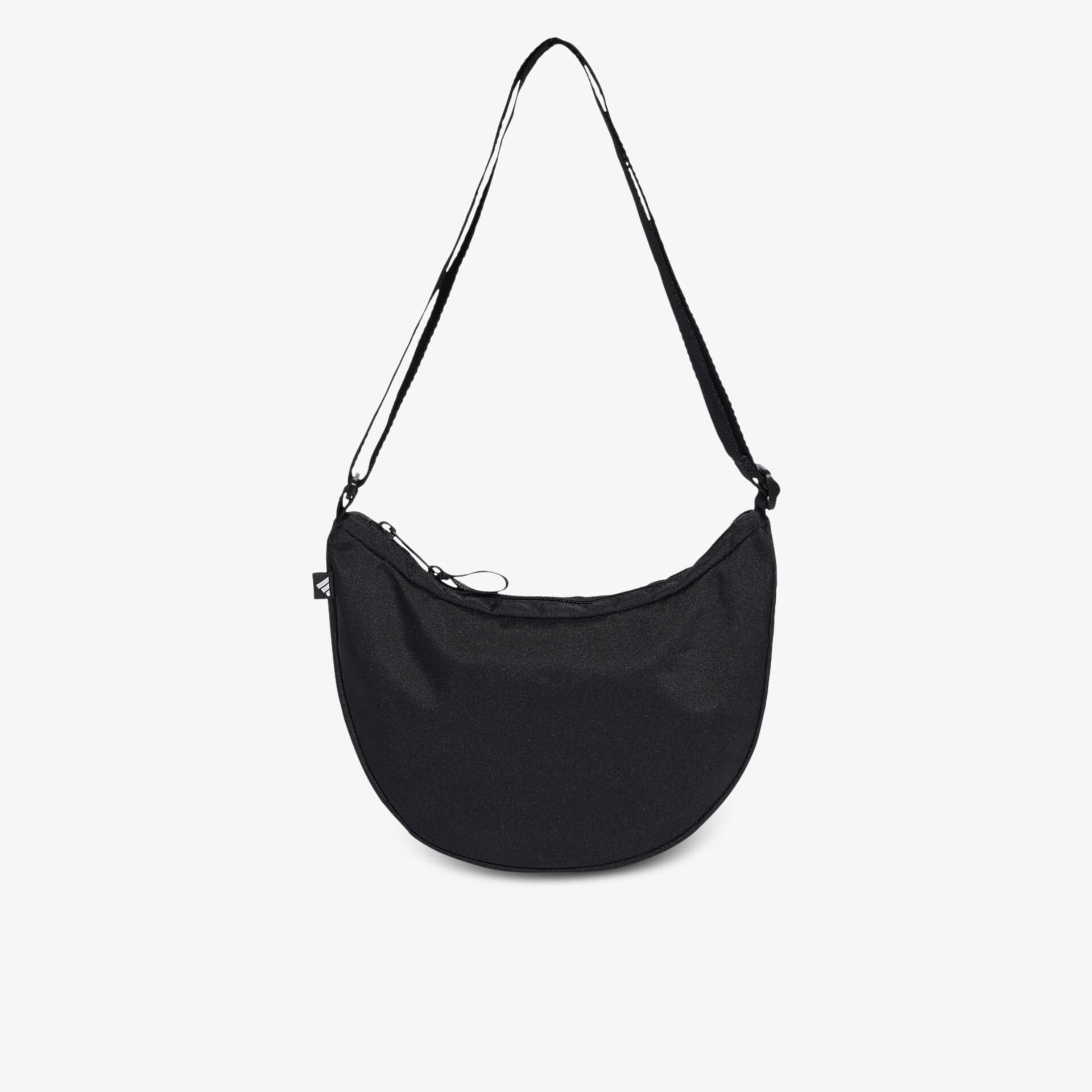 Schwarze Schultertasche mit rundem Schnitt und verstellbarem Riemen, ideal für den Alltag