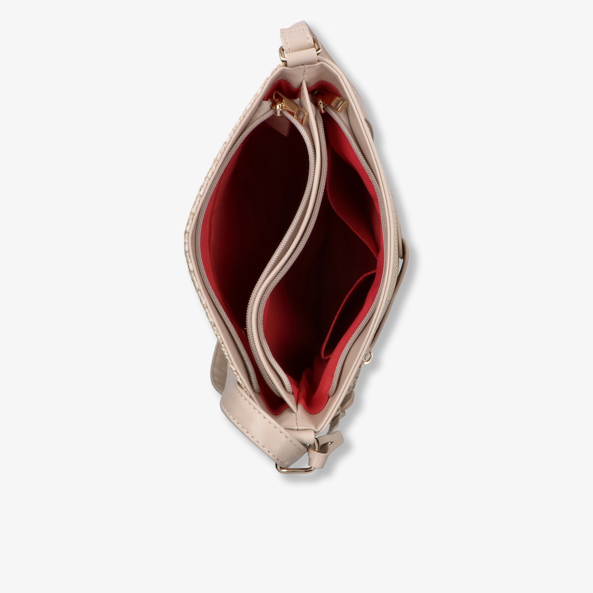 Geräumige Tasche mit mehreren Innenfächern und Reißverschlüssen, ideal zur organisierten Aufbewahrung