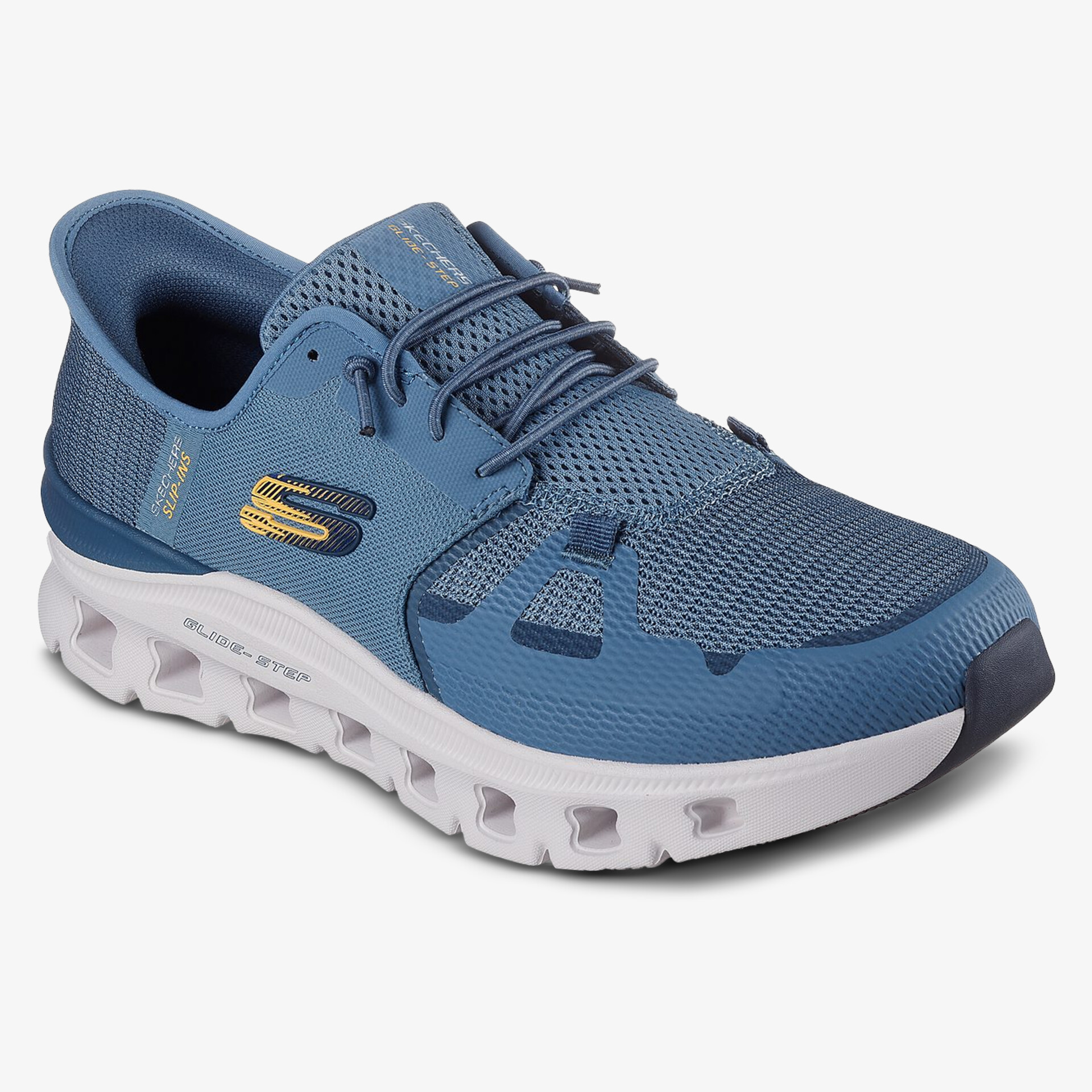 Sportlicher blauer Schuh mit weißer Sohle für maximalen Komfort.