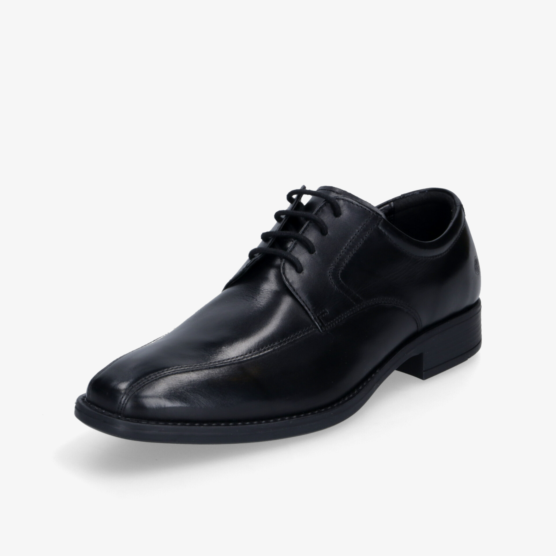 Schwarzer eleganter Lederschuh mit geschlossener Schnürung und glatter Oberfläche für formellen Stil