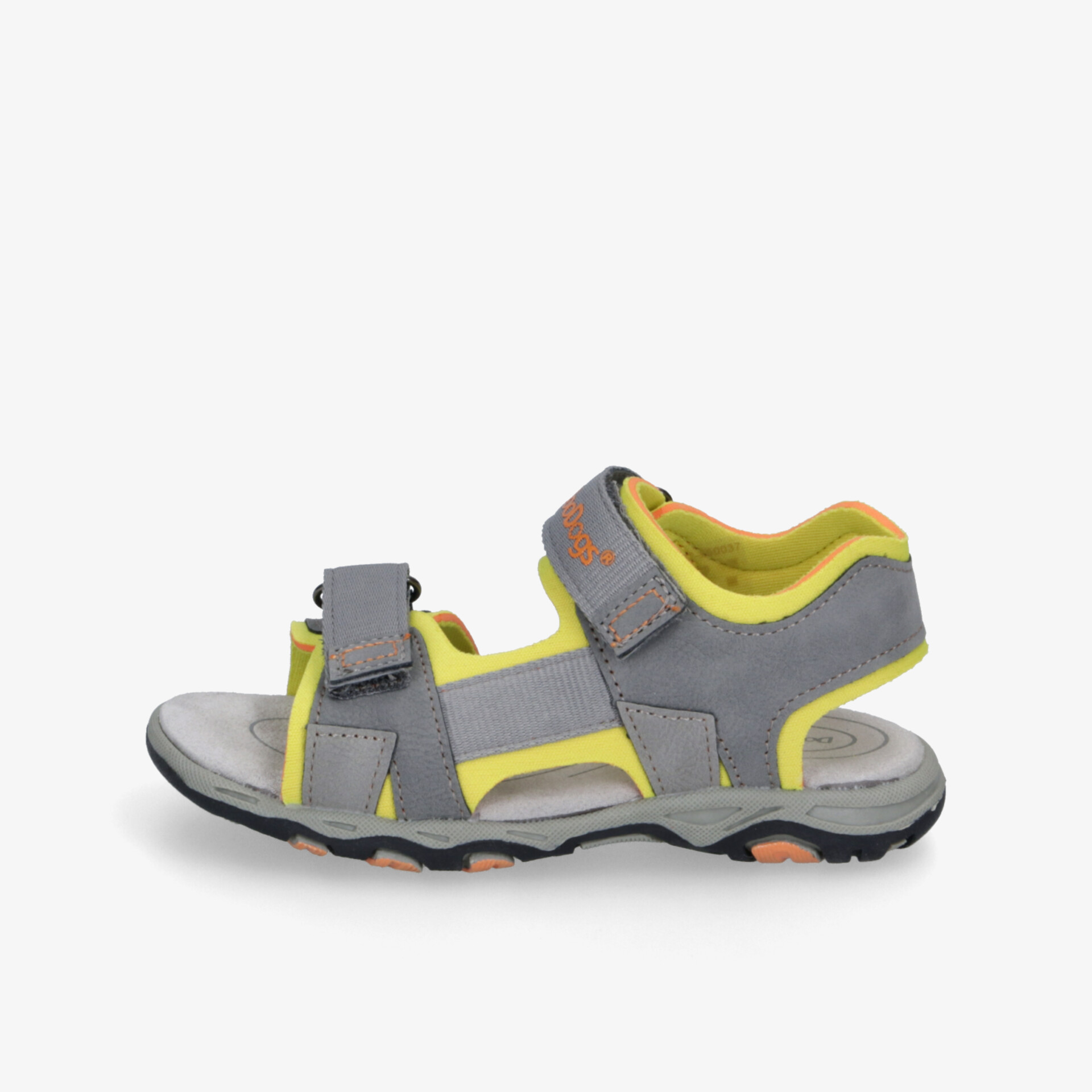 Sportliche graue und gelbe Sandale mit verstellbaren Riemen und rutschfester Sohlen für optimalen Komfort