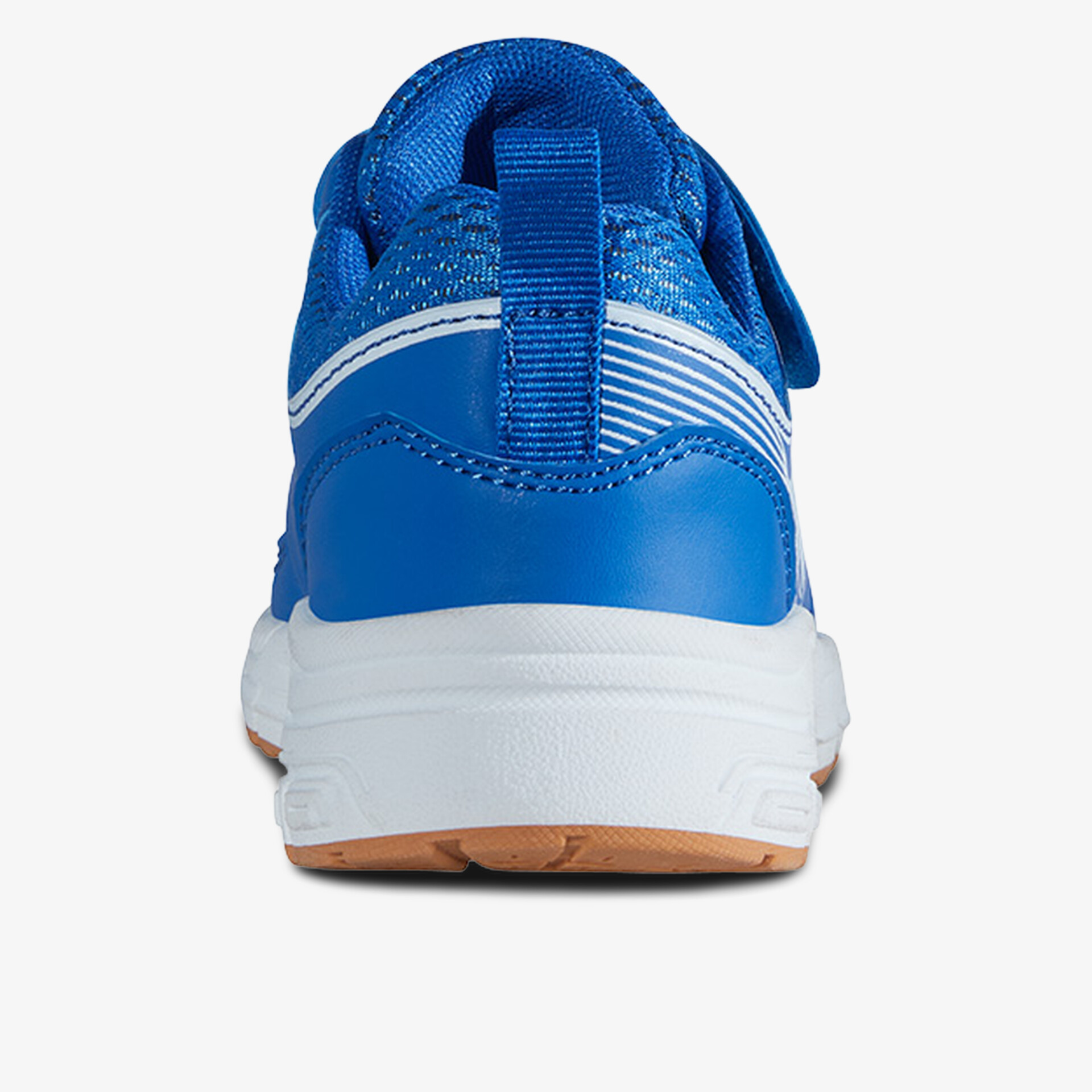 Blauer Sportschuh mit robuster, rutschfester Sohle und atmungsaktivem Material, Rückansicht