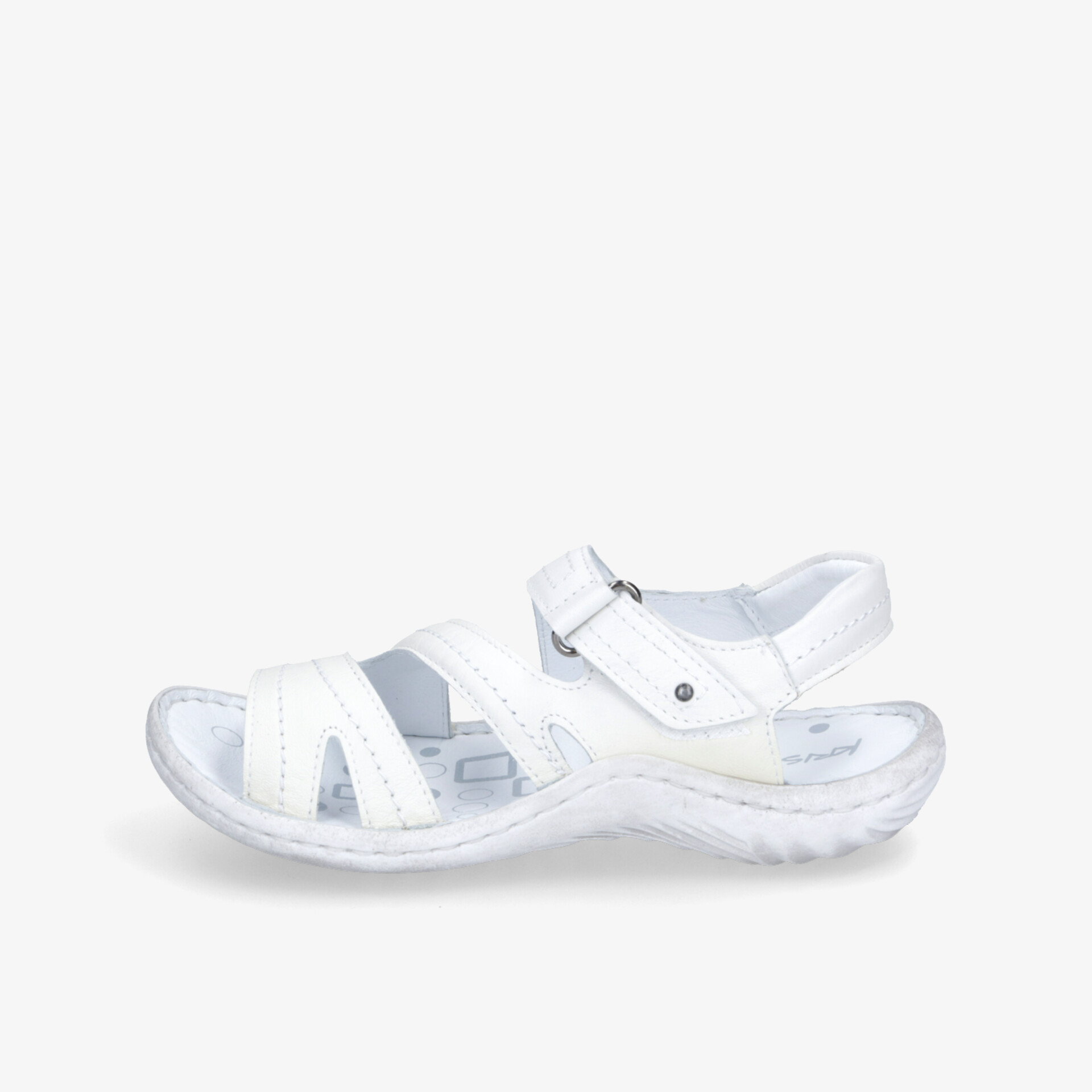 Leichter weißer Sommerschuh mit verstellbaren Riemen, gepolstertem Innenfutter und rutschfester flexibler Sohle