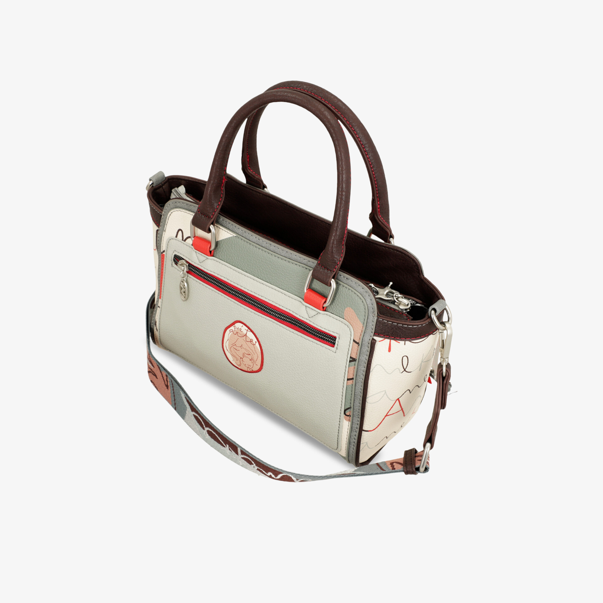 Elegante mehrfarbige Handtasche mit stabilem Griff und modischem Schulterriemen, praktische Größe und mehrere Fächer