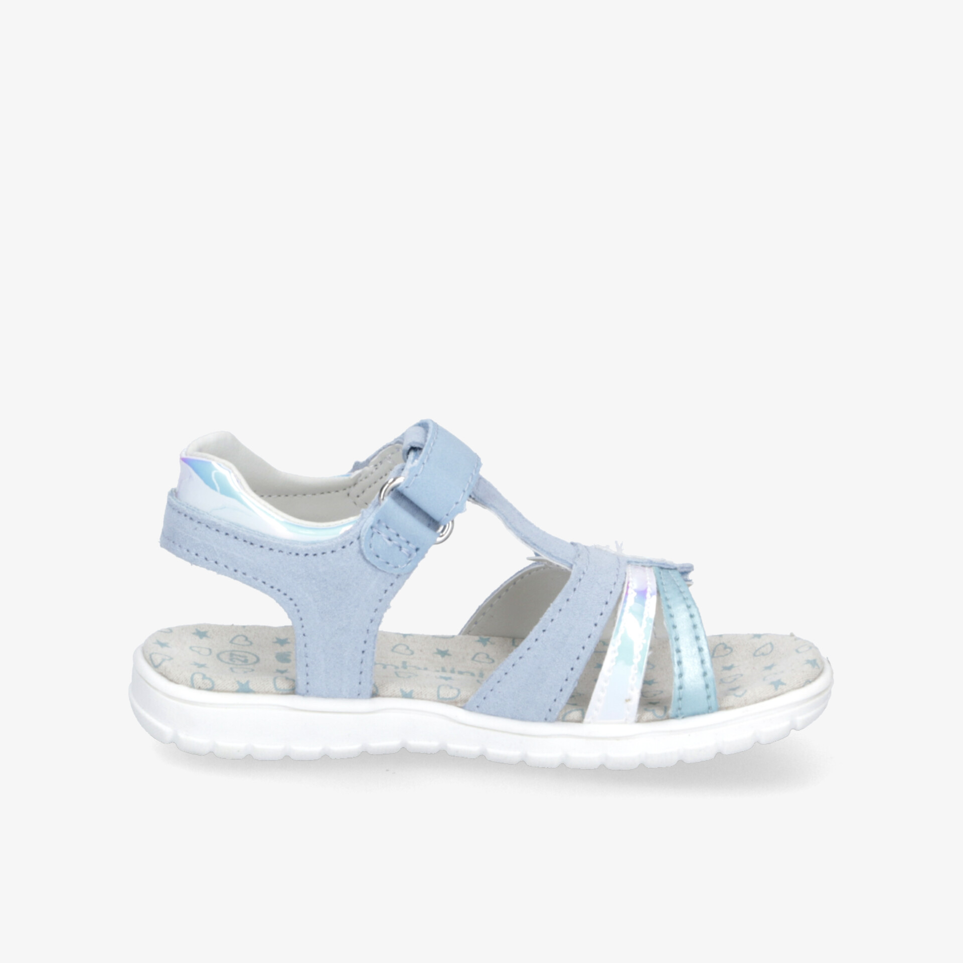 Sportliche blau-weiße Sandale mit verstellbarem Klettverschluss und rutschfester Flexsohle für hohen Tragekomfort