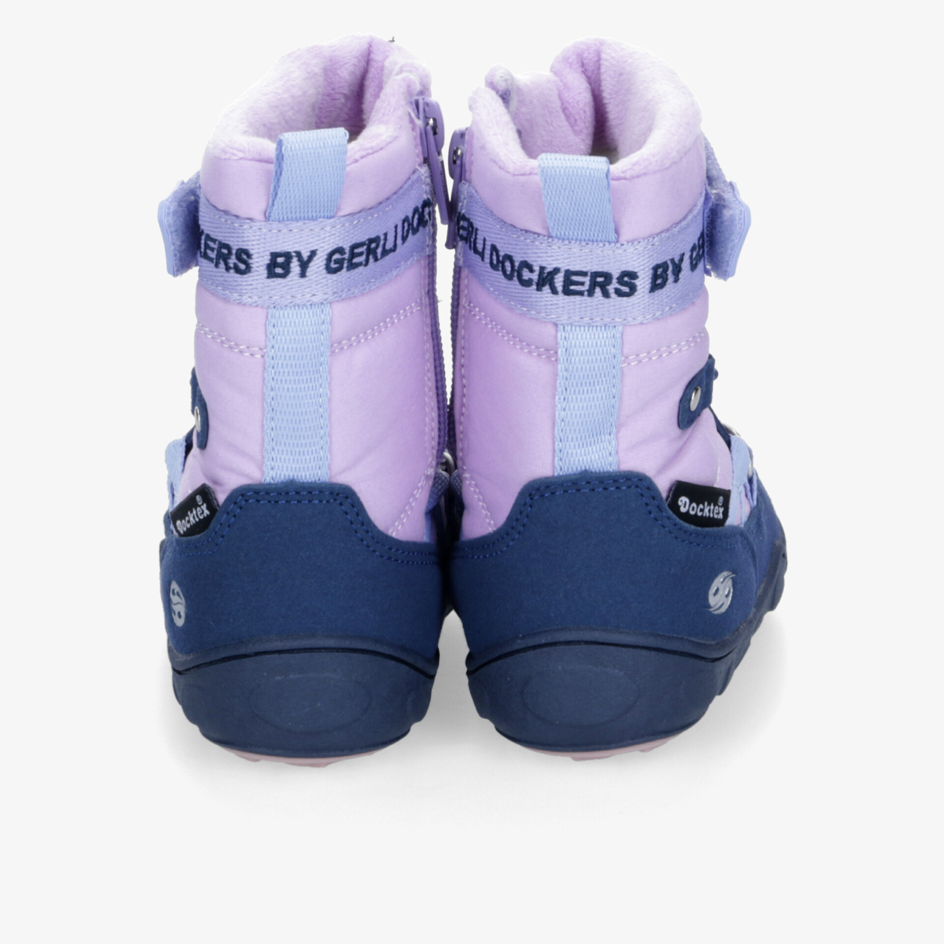 Robuste zweifarbige Schneestiefel in Lila und Blau mit wasserdichtem Design und bequemem Tragekomfort.