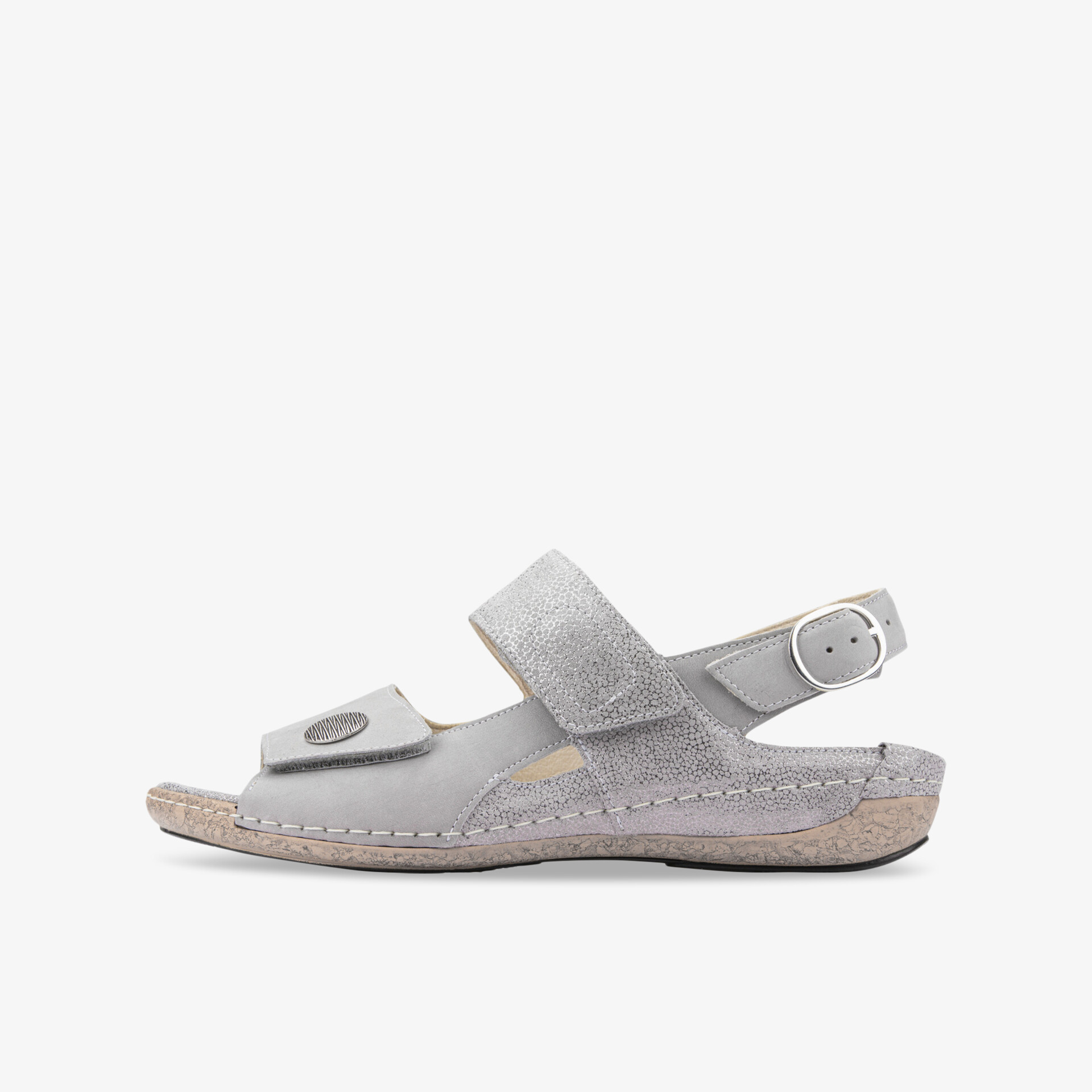 Bequeme graue Sandalette mit weichem Fußbett, verstellbaren Riemen und rutschfester Sohle für optimalen Halt