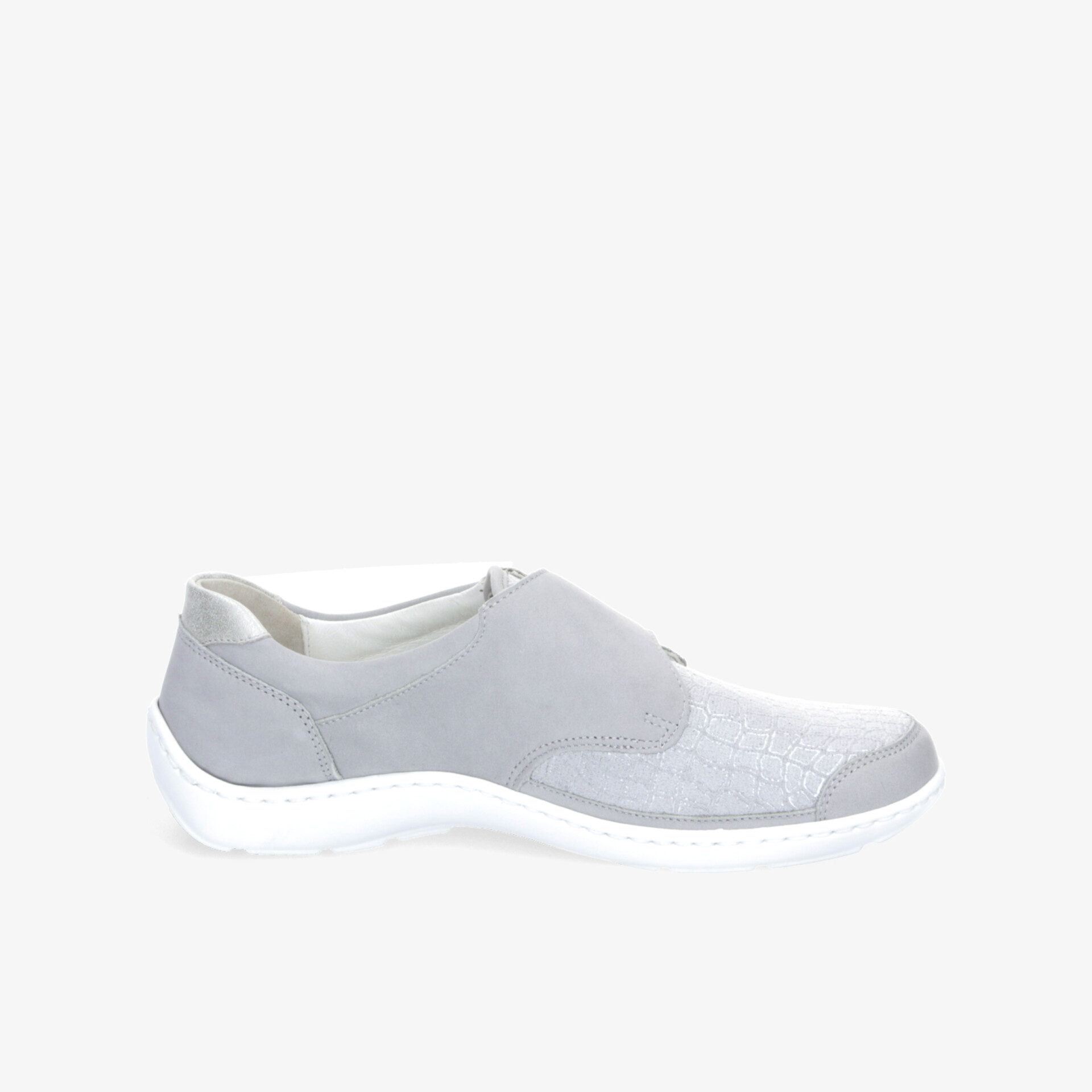 Leichter grauer Slipper aus atmungsaktivem Material mit flexibler, rutschfester Sohle, ideal für Komfort und Alltag