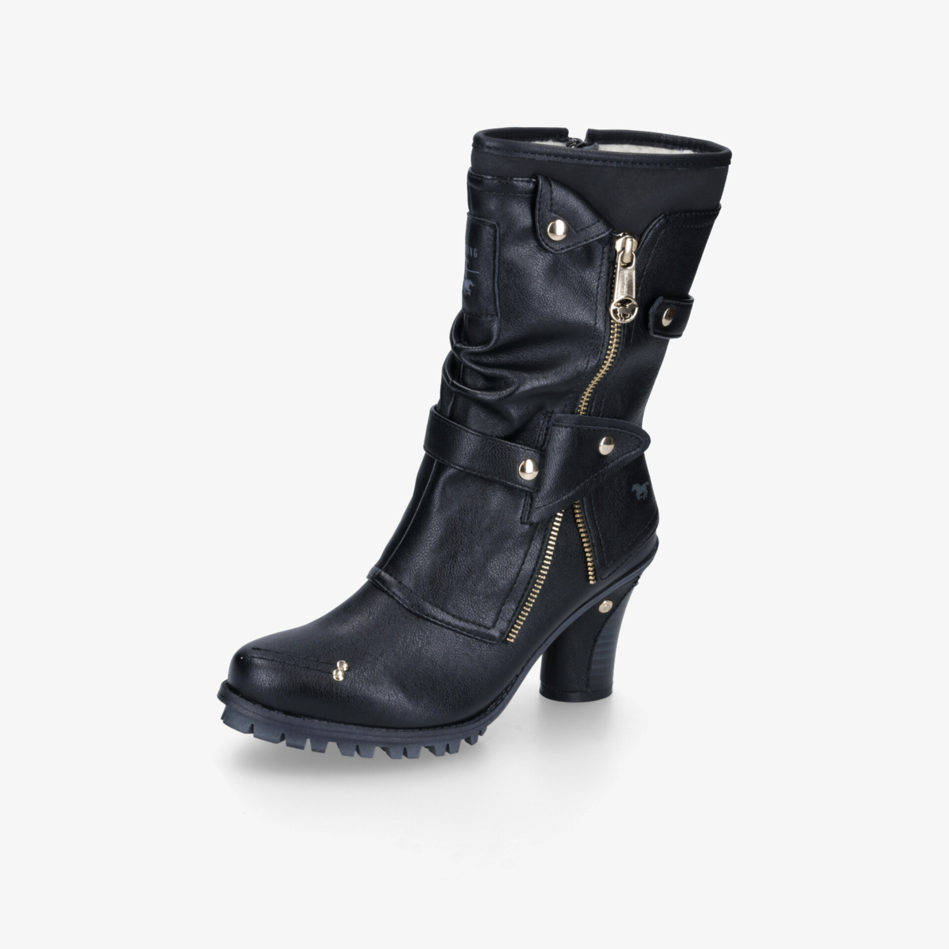 Schwarzer Stiefel mit hohem Schaft und praktischem Reißverschluss, stilvoller Absatz für modische Auftritte