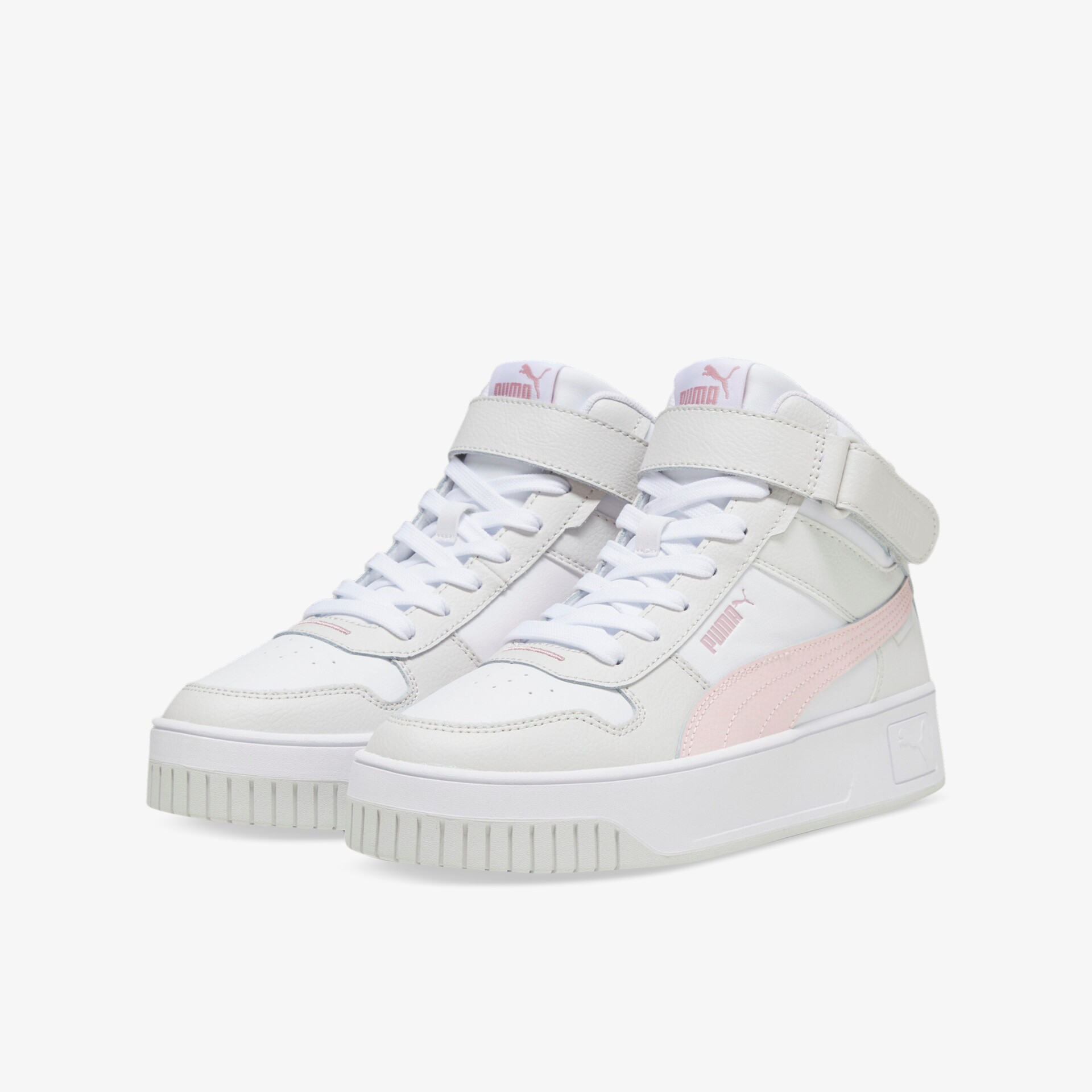 Moderne weiße High-Top-Sneaker mit gepolstertem Schaft und Klettverschluss für Komfort und Stil.