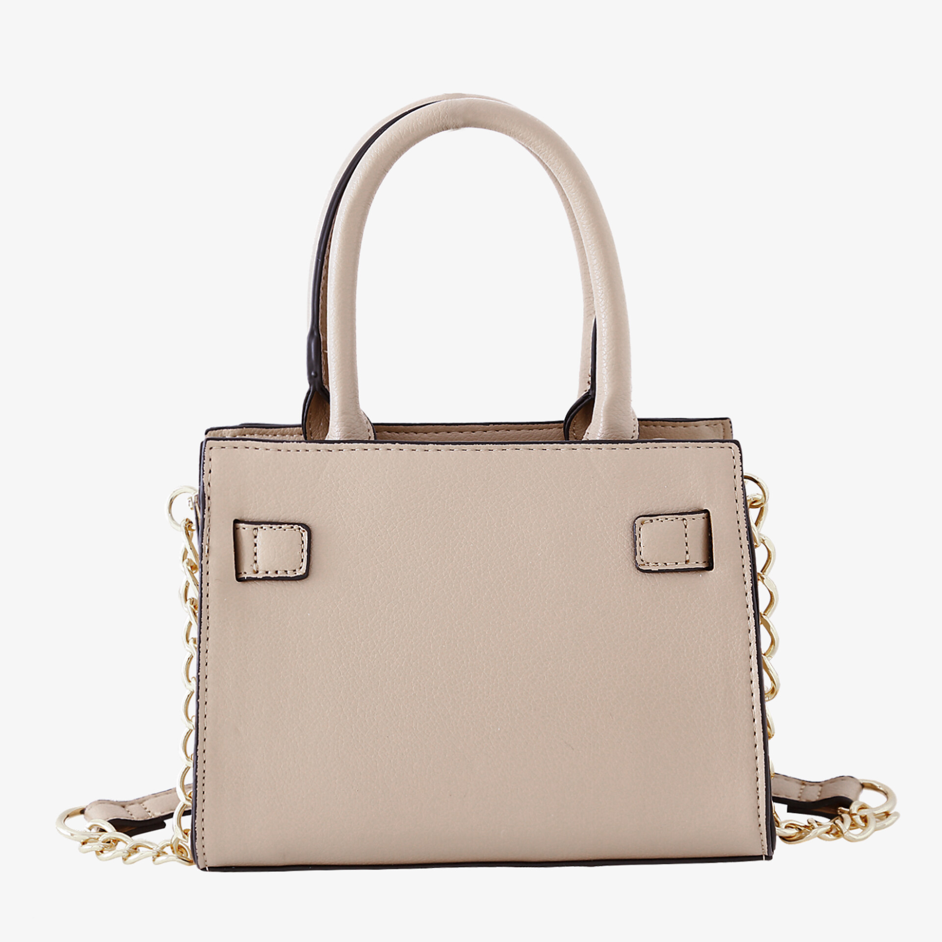 Elegante handliche Tasche in cremigem Beigeton mit modernen Formen und robusten Henkeln für den täglichen Gebrauch