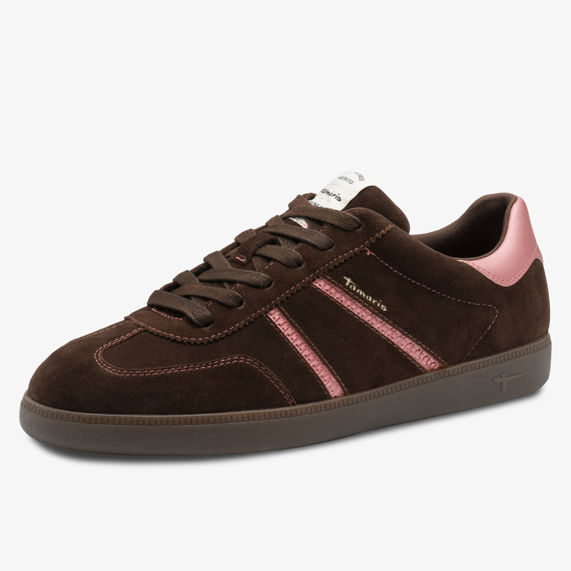Schöner brauner Veloursleder Sneaker mit pinken Akzenten und bequemer Schnürung, sportliches Design