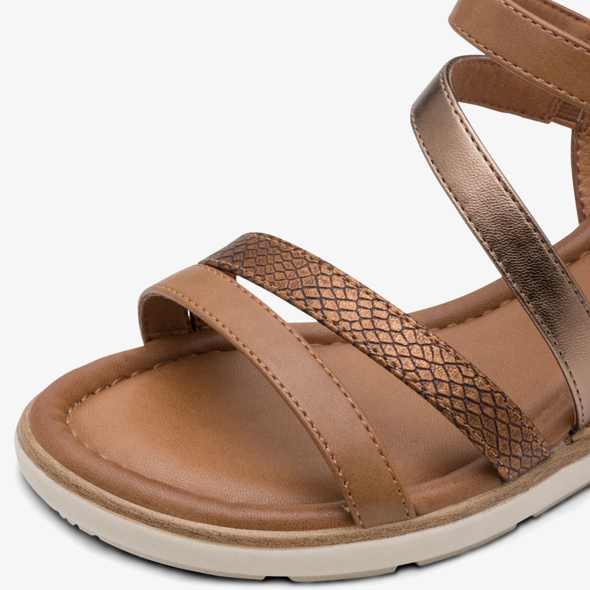 Bequeme Sandale mit verstellbaren Riemen aus braunem Leder, gepolsterter Innensohle und rutschfester Laufsohle