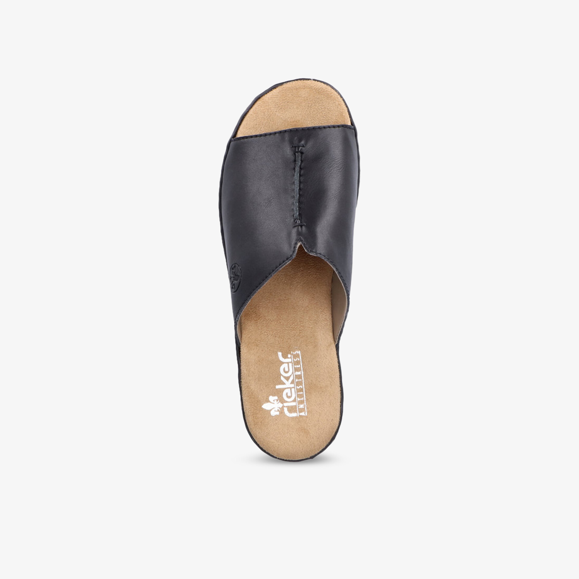 Schwarze Pantolette mit gepolsterter Innensohle, offener Spitze und rutschfestem Absatz, Komfort und Stil vereint