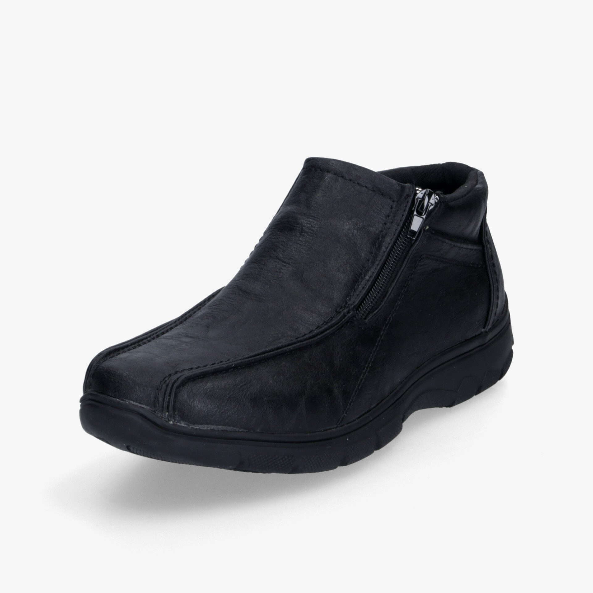 Schwarzer Schlupfschuh mit Reißverschluss, weichem Obermaterial und rutschfester Sohle für hohen Tragekomfort
