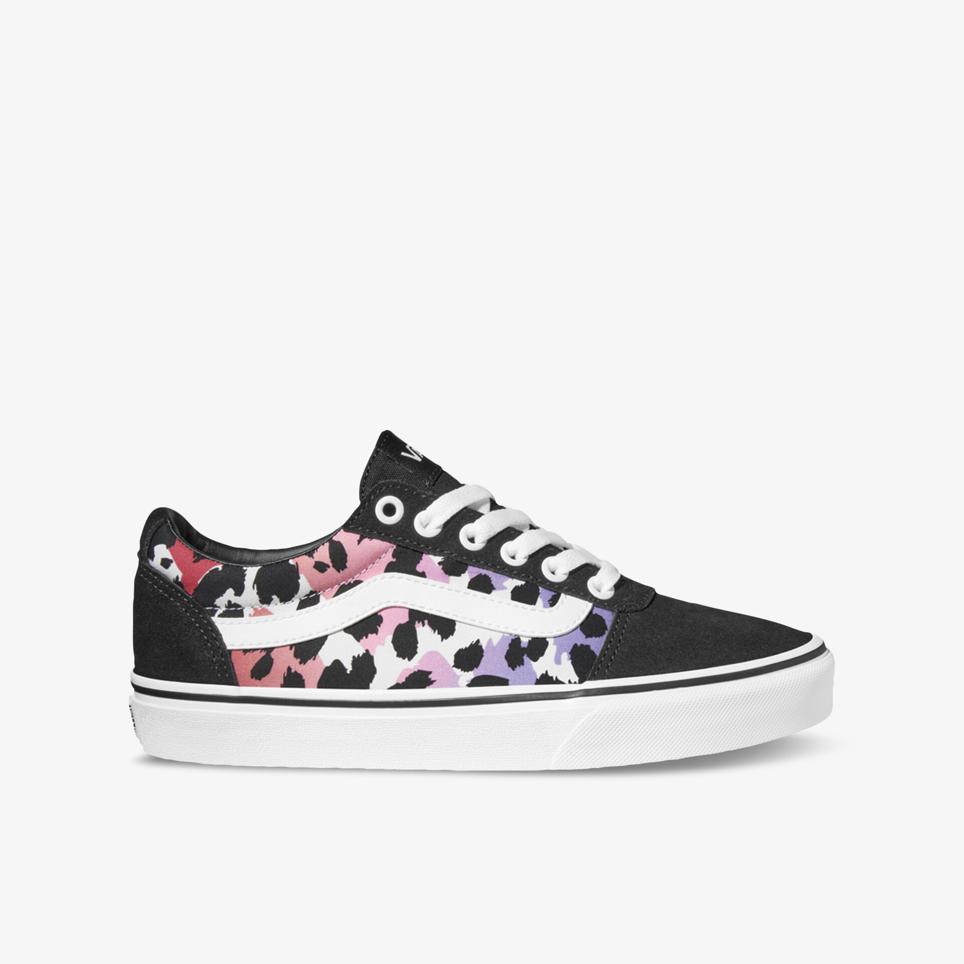 Moderner Sneaker mit buntem Muster und weißer Sohle, ideal für einen stilvollen und lässigen Look.