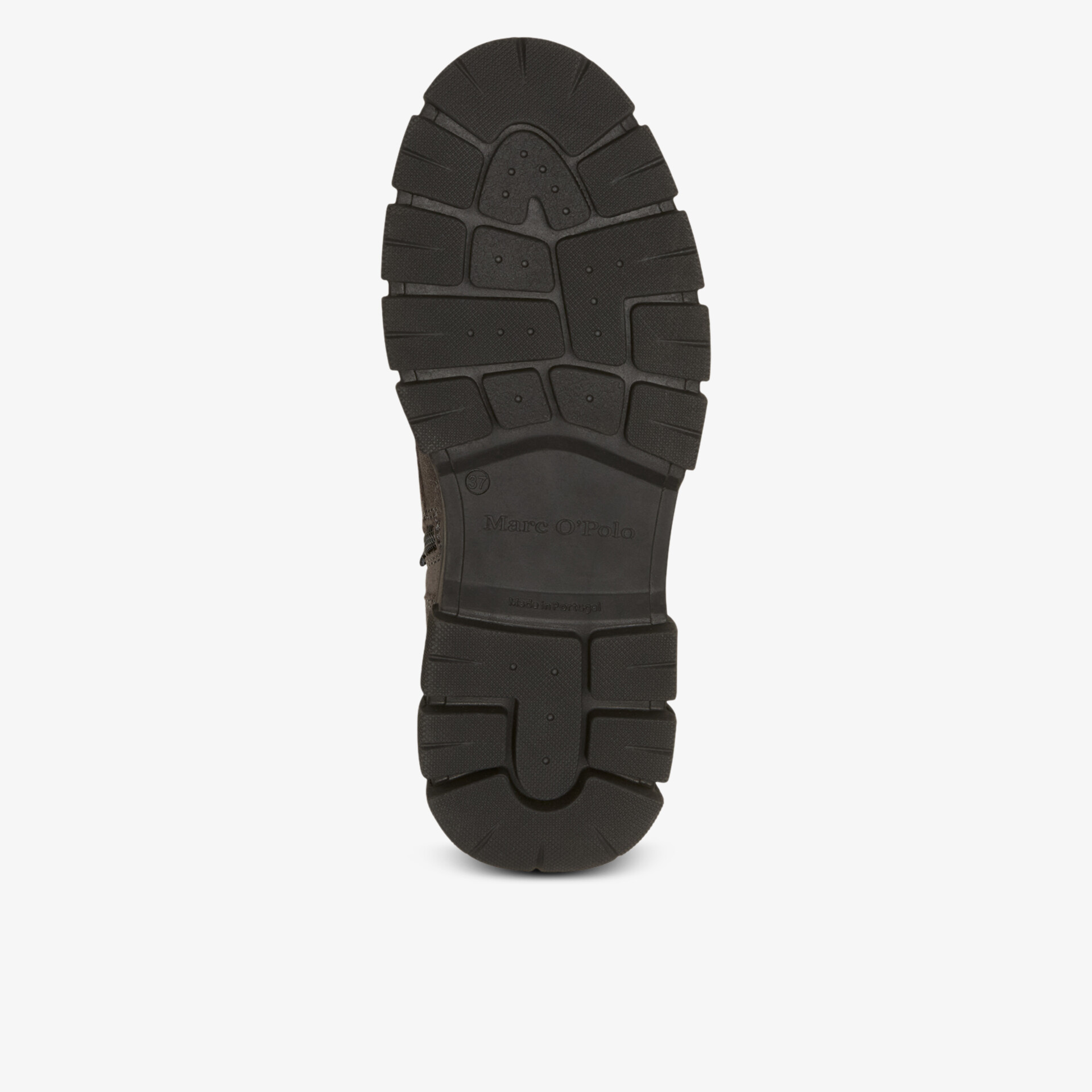 Robuste schwarze Schuhsohle mit tiefem Profil für optimalen Halt und rutschfesten Grip