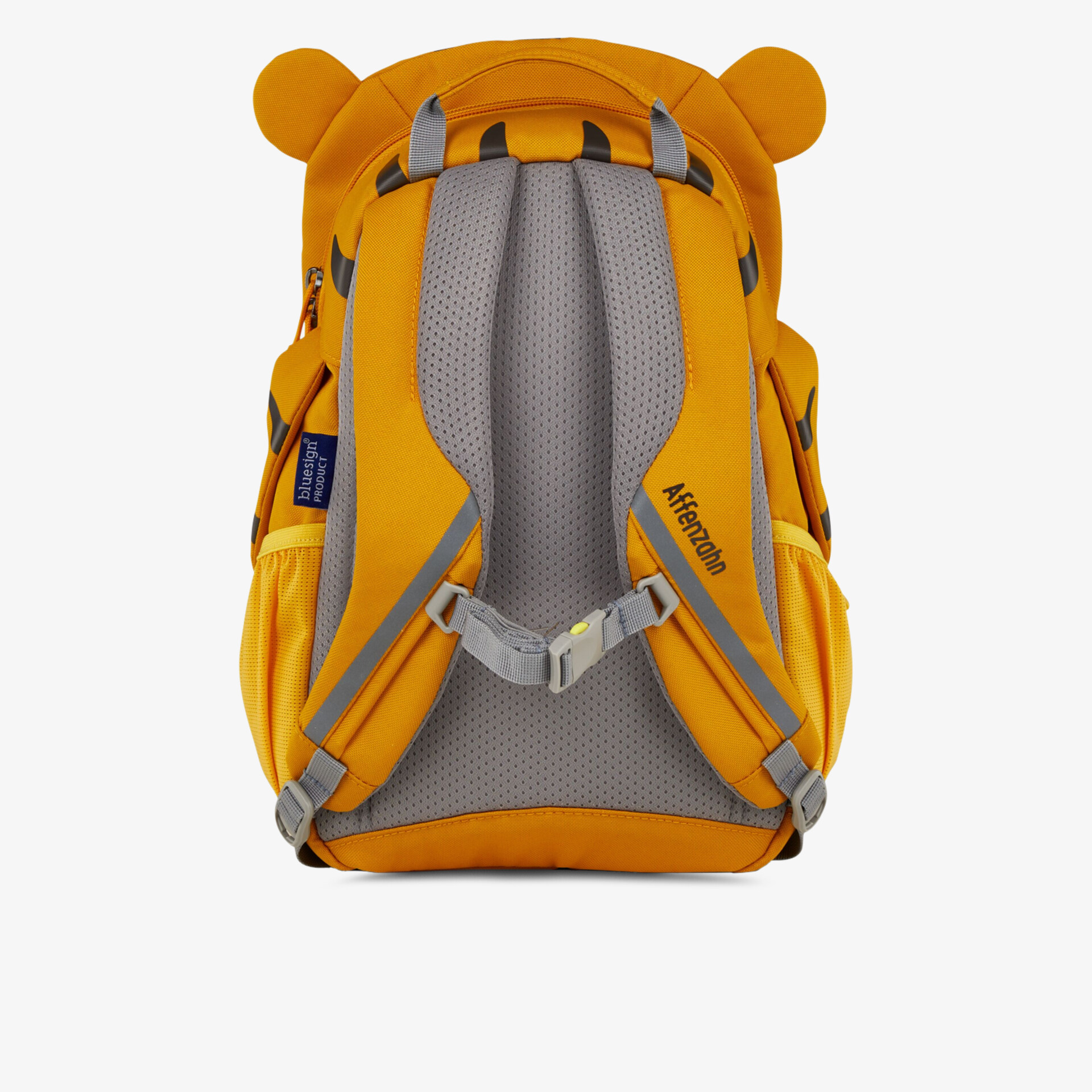 Robuster, kindgerechter Rucksack mit gepolsterten Schultergurten und atmungsaktivem Rückenpolster in leuchtendem Orange