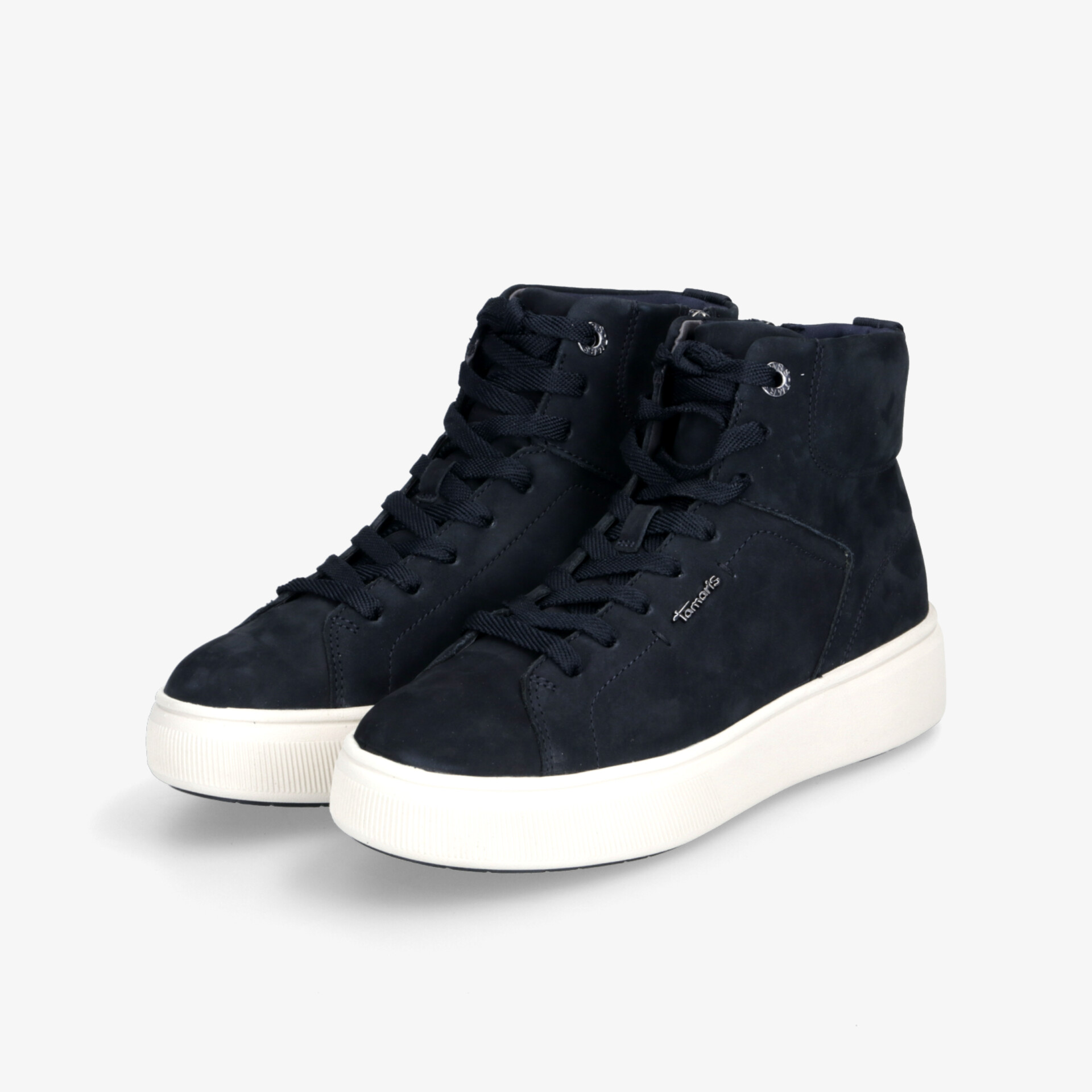 Modernes Paar navyblaue Sneaker mit weißer Laufsohle und komfortabler Schnürung für optimalen Tragekomfort