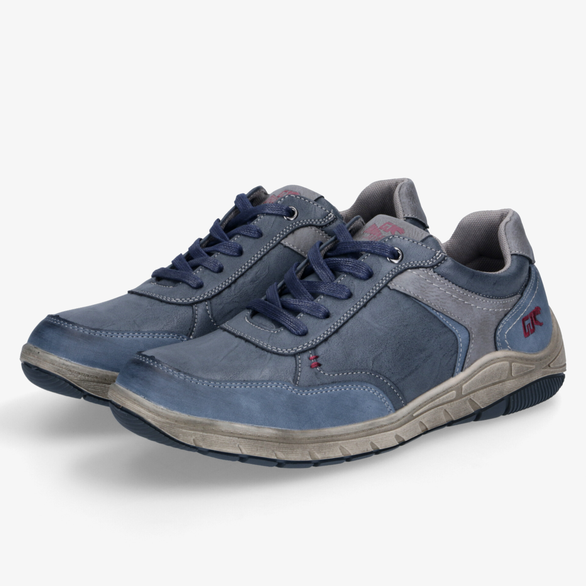 Bequeme und leichte blaue Sneakers mit rutschfester Sohle und flexiblem Design im Paar seitlich abgebildet