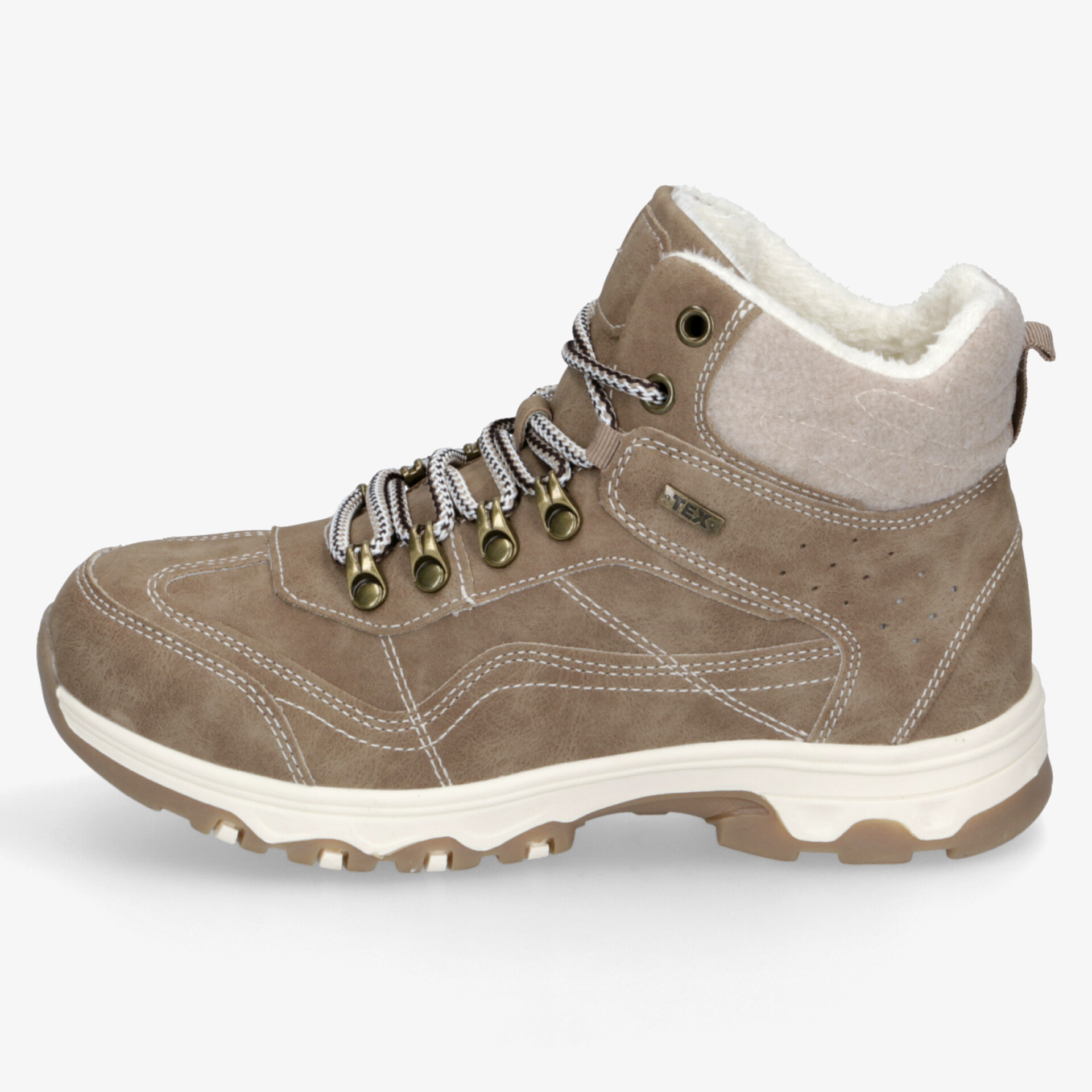 Robuster, beige Winterstiefel mit warmem Innenfutter und rutschfester Profilsohle, komfortable Schnürung