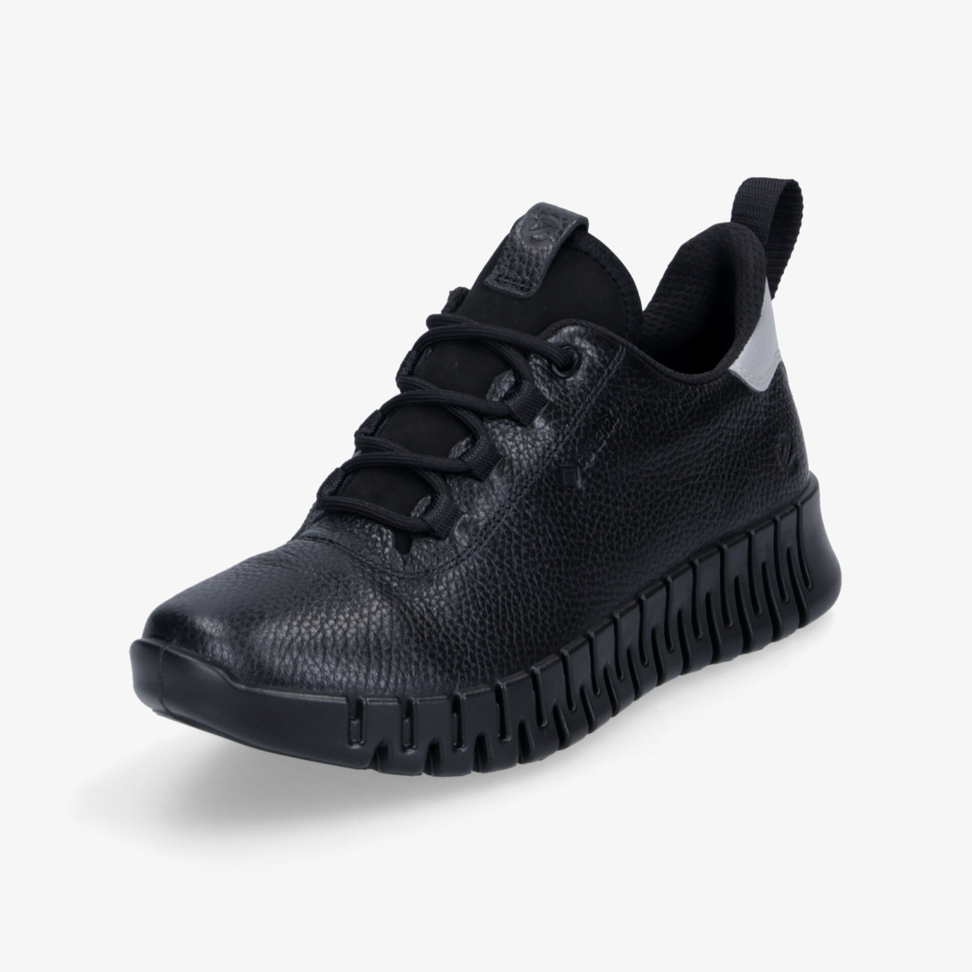 Schwarzer Sneaker mit robuster, profilierter Sohle und schnürbarem Obermaterial für optimalen Komfort