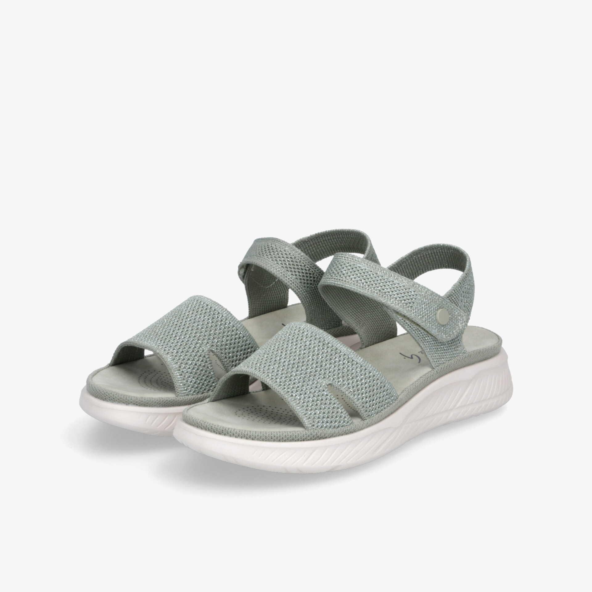 Leichte graue Sandalen mit verstellbaren Klettverschlüssen und komfortabler, rutschfester weiße Sohle für angenehmes Tragen