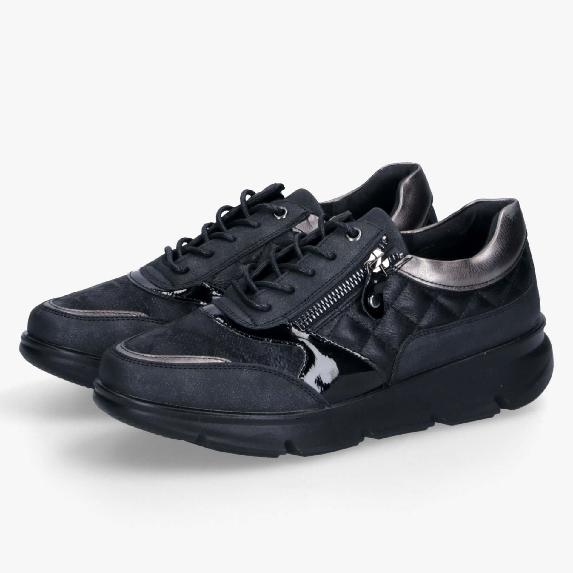 Sportliche schwarze Sneaker mit Reißverschluss, gepolstert, bequem und rutschfeste Sohle, vielseitig einsetzbar