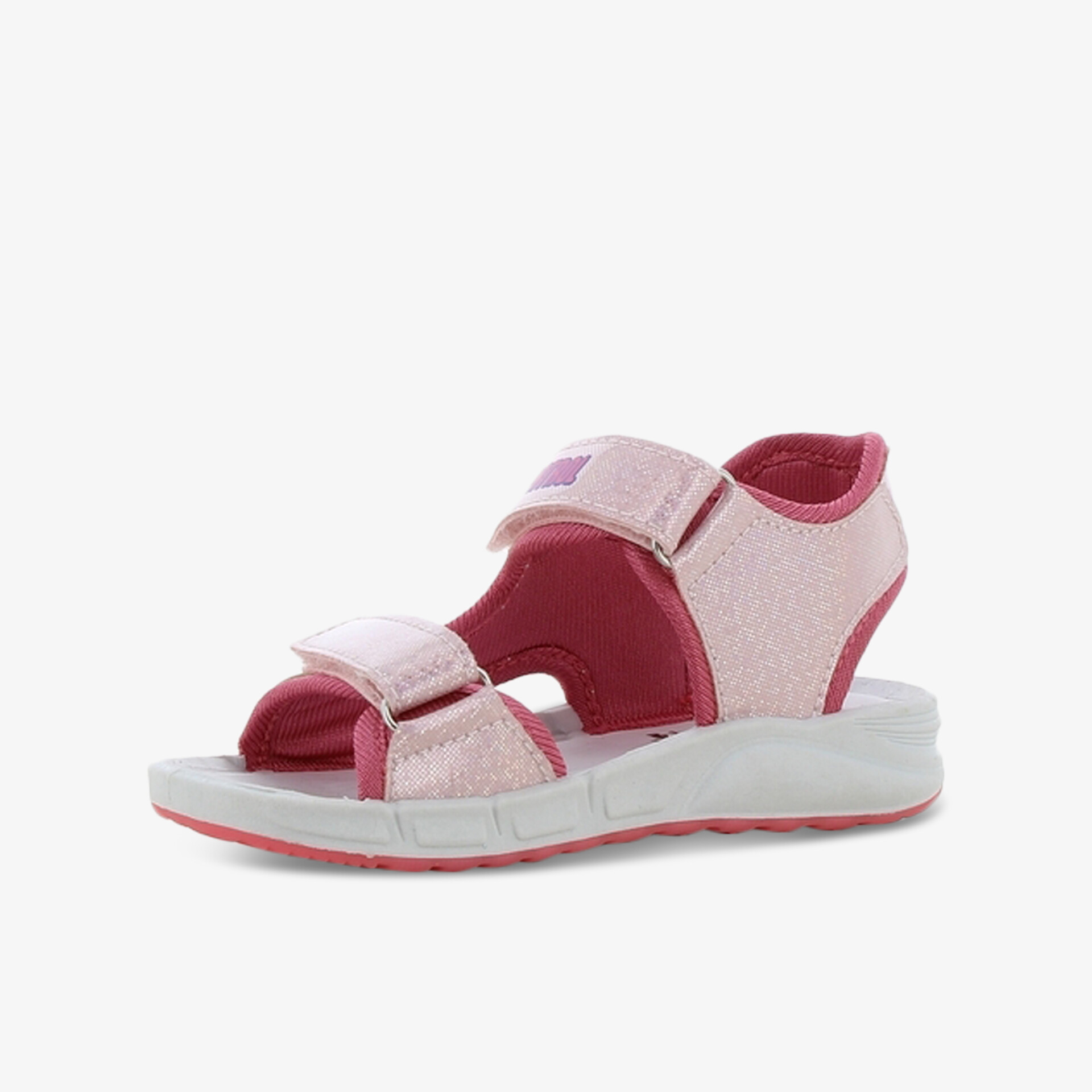 Sportliche rosa Sandale mit verstellbaren Klettverschlüssen und leichter, flexibler Sohle für optimalen Halt.