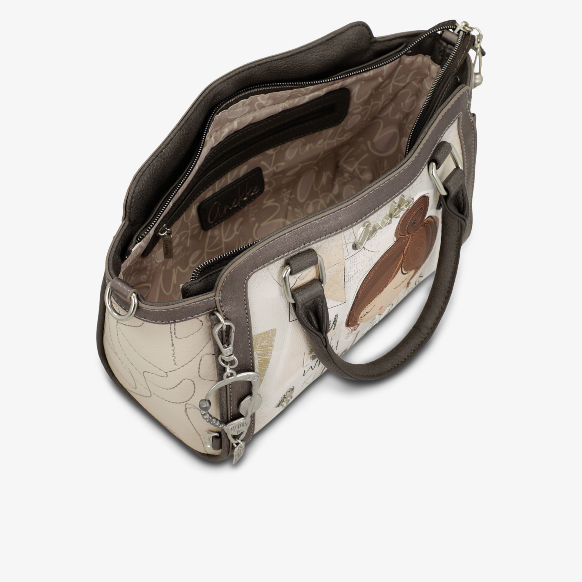 Handtasche aus hochwertigem Material mit geräumigem Inneren und stabilem Griff, seitlicher Reißverschluss sichtbar