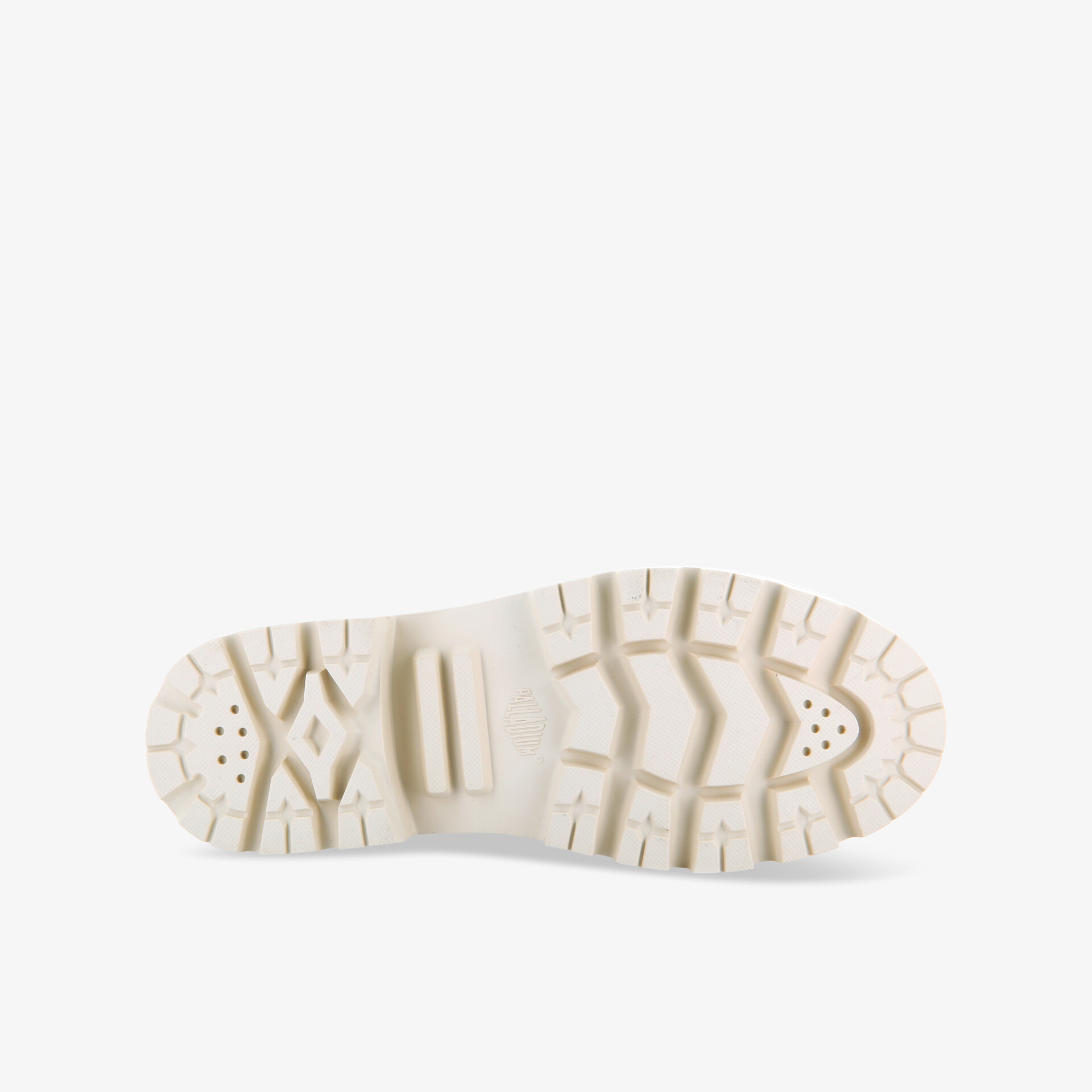 Weiße, strapazierfähige Schuhsohle mit rutschfestem Profil für optimalen Halt.