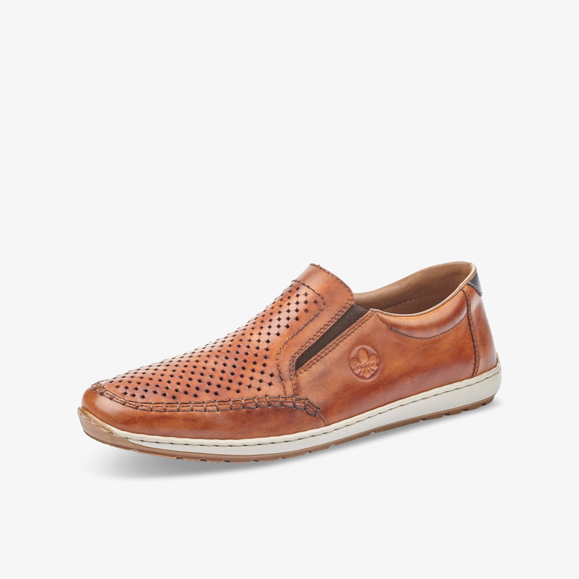 Eleganter Leder-Slipper in Cognac mit atmungsaktiven Perforationen und leichter, flexibler Sohle